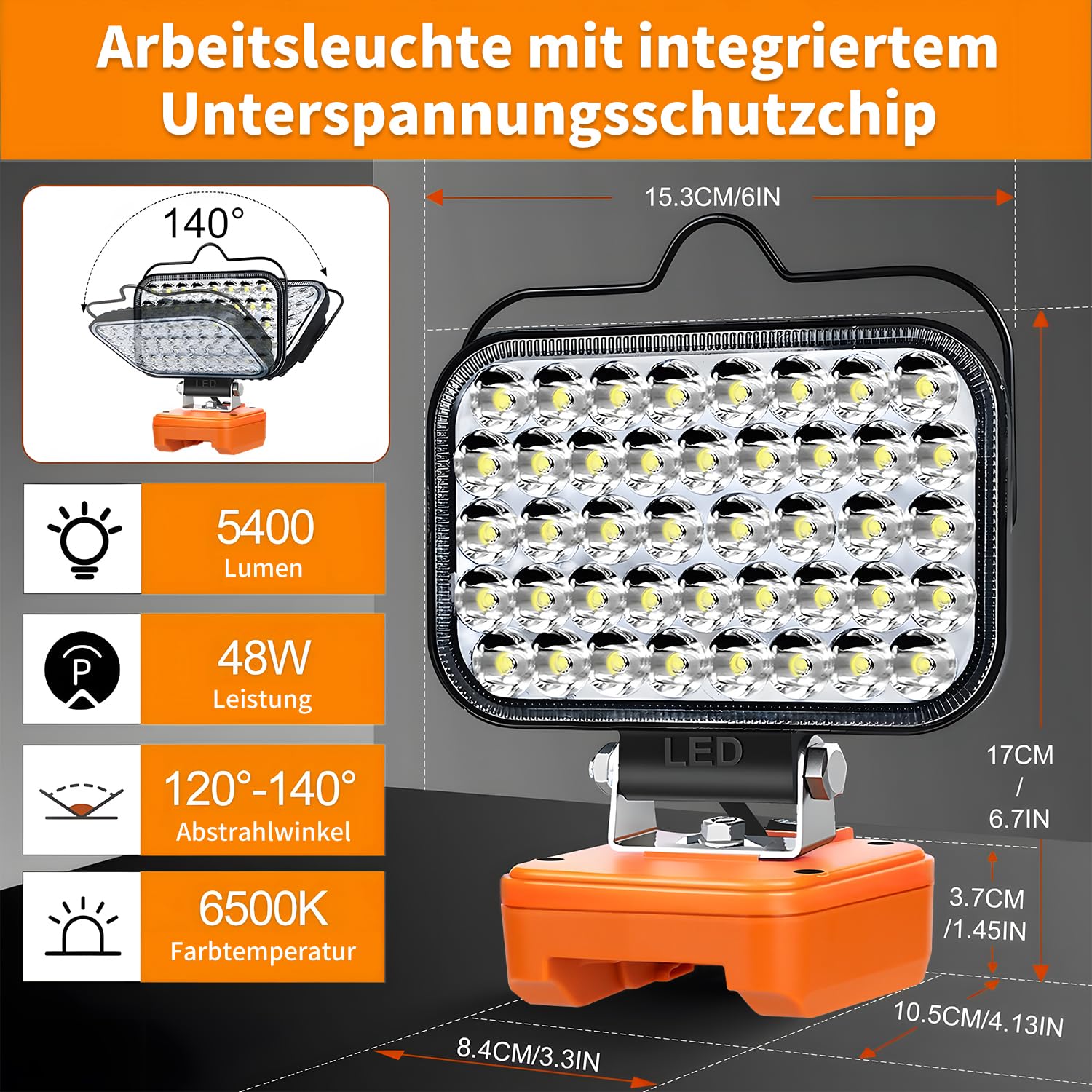 Lampe für Worx 20V Akku, Hell Baustrahler Taschenlampe Light Tragbares LED-Licht für Worx 20V Battery, Arbeitsleuchte Flutlichter Zubehör für Baustellen,Autoreparaturen,Camping