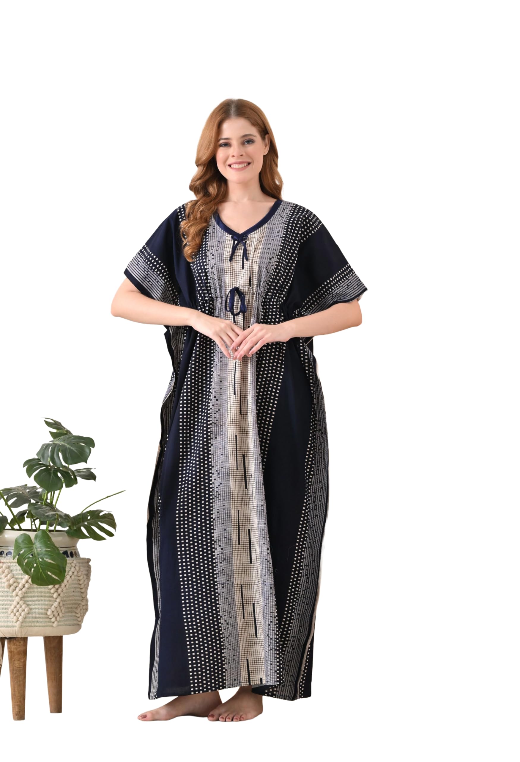 Dreamlily Women Cotton Kaftan Nighty | Loose Fit Lounge Wear Maxi Dress | Printed House Dress Night Gown for Women | Free Size Sleepwear-image-15