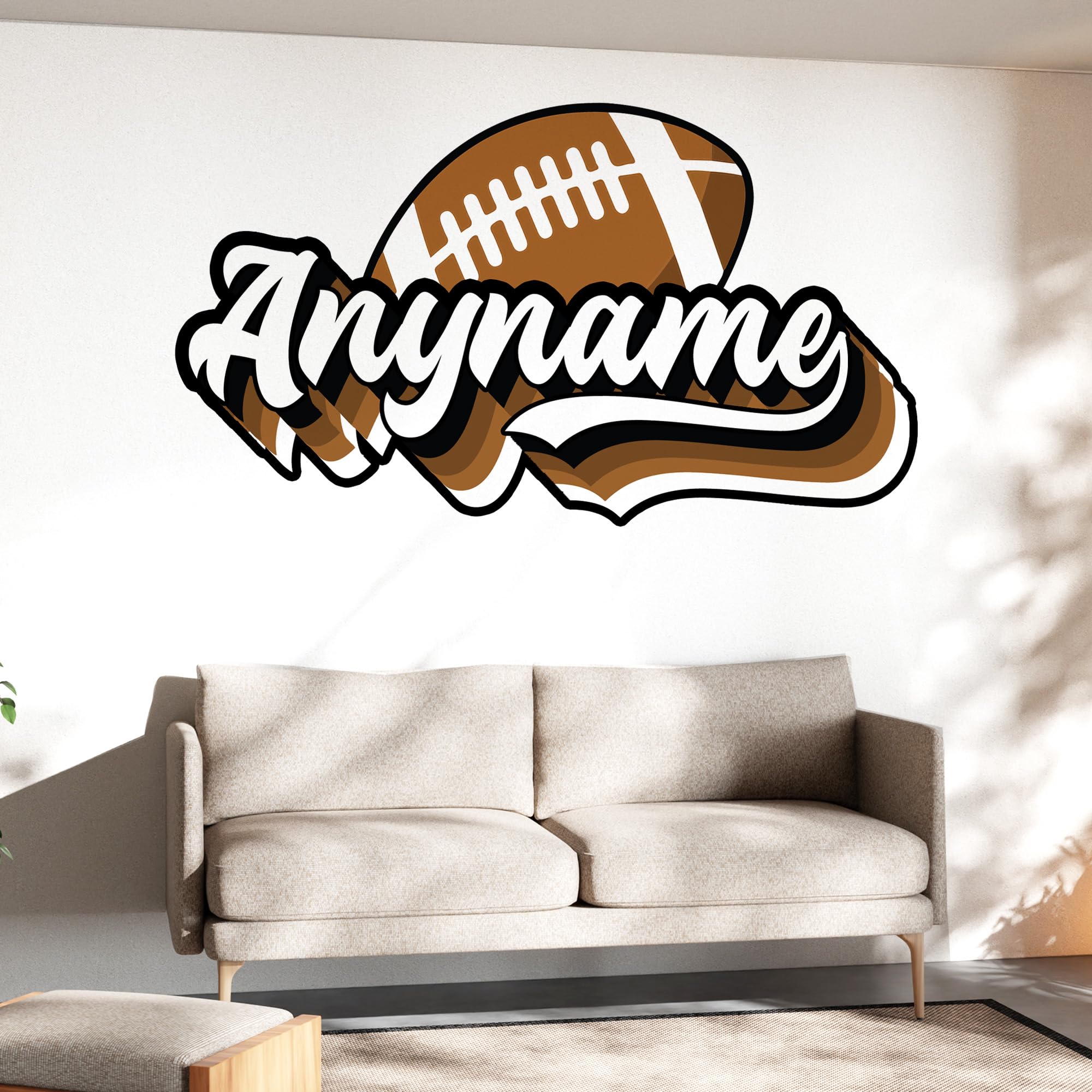 Custom Football Wall Decal Personalized American Football Rugby Name Sports Balls Large Vinyl Wall Sticker for Home & Room Décor, Removable Wall Art