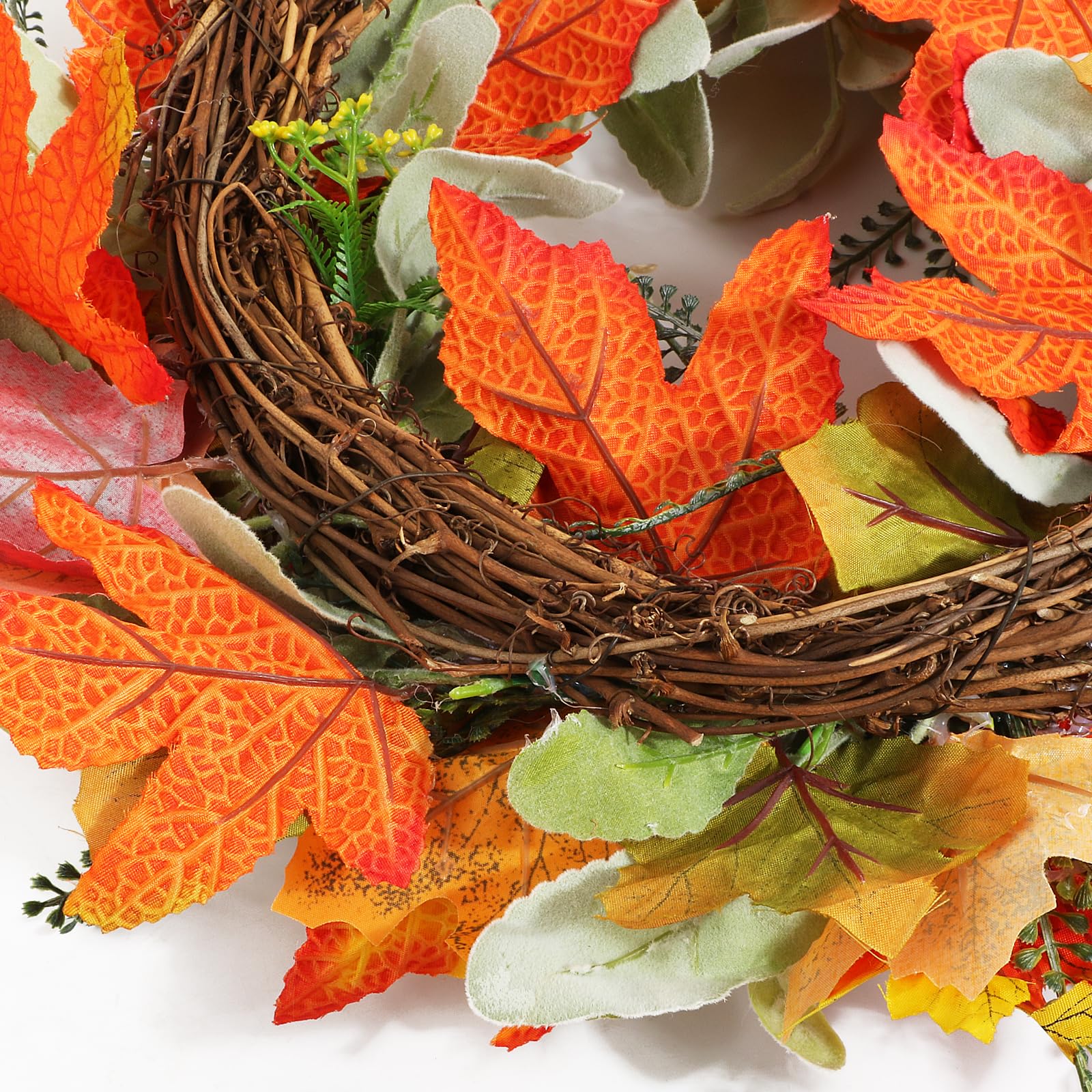 Corona De Calabazas Artificiales Otoño 50 Cm - Hojas De Arce, Bayas Y Calabazas Para Puerta, Decoración De Acción De Gracias Y Otoño