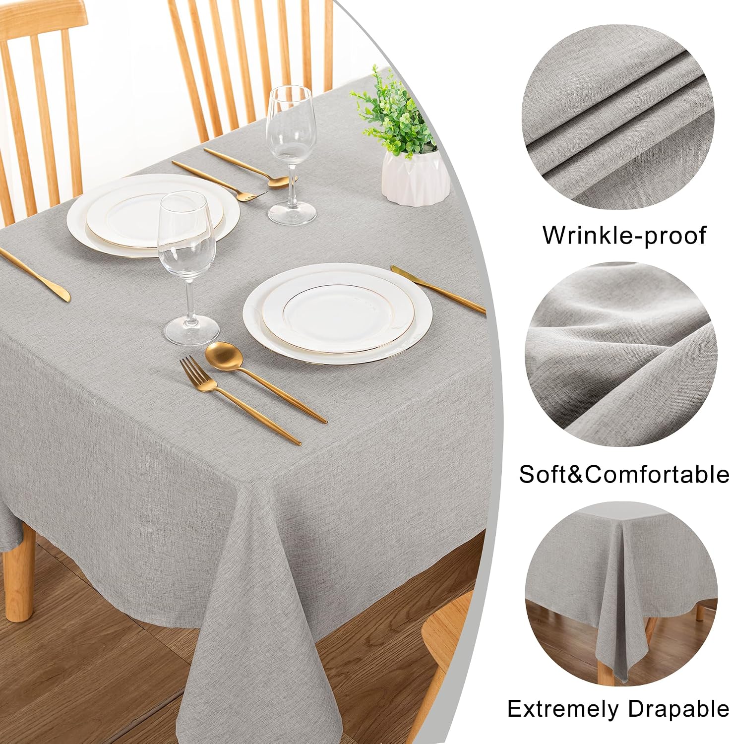 DWCN Rectangle Faux Linen Tablecloth, Table Cover, 54 x 80 Inch, Light Grey image 3
