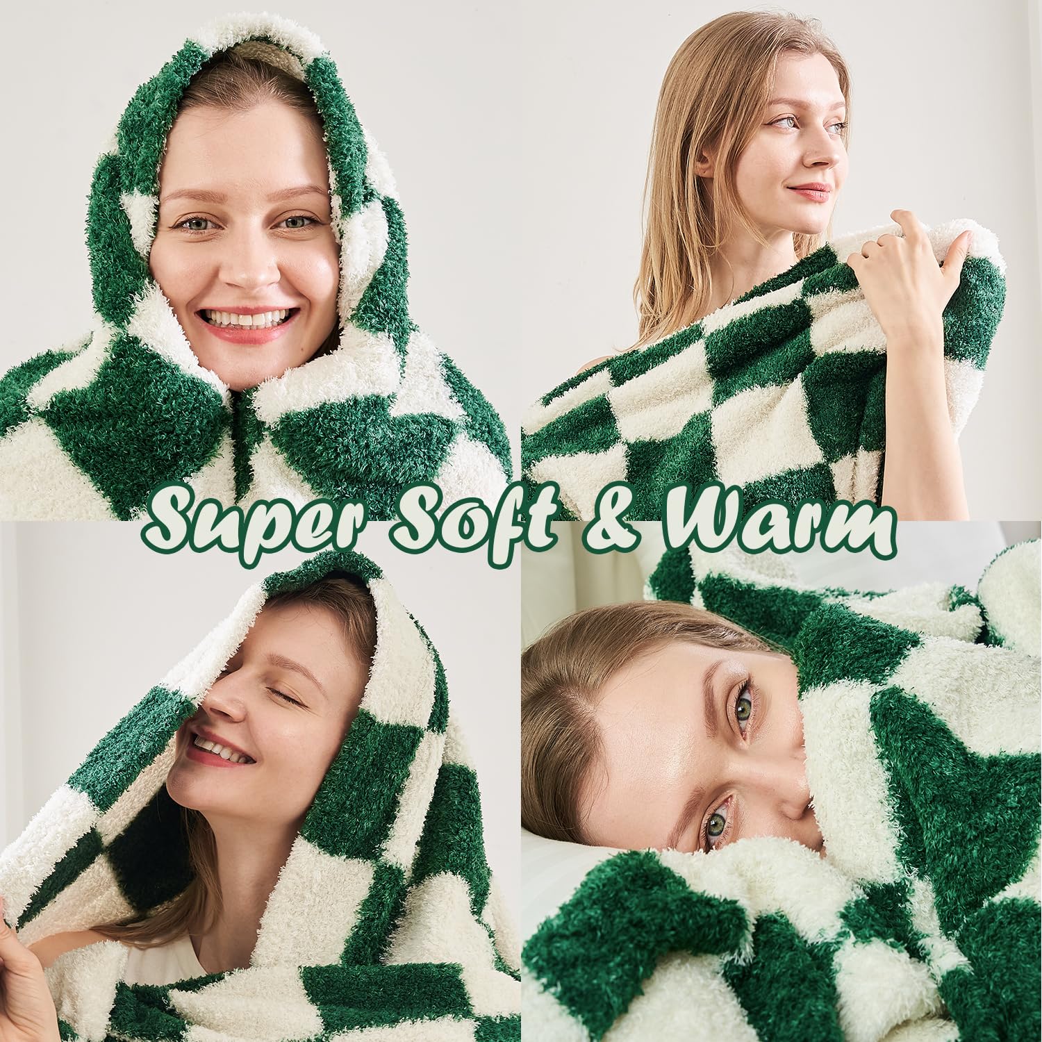 Qeils Checkered Blanket Microfiber Super Soft Knit Forest Green Throw Blanket for Couch, Sofa, Chair, Bed, Camping, Lightweight Travel Bed Blanket - 60"*80": 60*80 Green Plaid