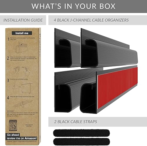 Miniatura 6 de Kit de canaleta de cables de canal J  Sistema de gestión de cables de escritorio para computadora  4 x 16 pulgadas, bandejas negras para