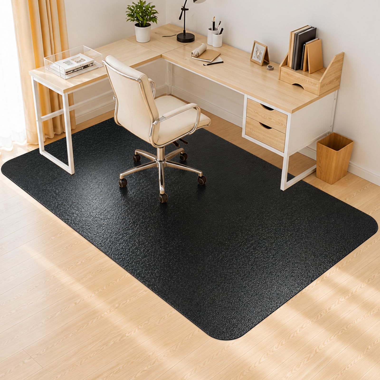 Kuyal Chair mat for Hardwood Floor 46 x 72 inches Rectangle Floor Mats Wood/Tile Protection Mat for Office &amp; Home, Black