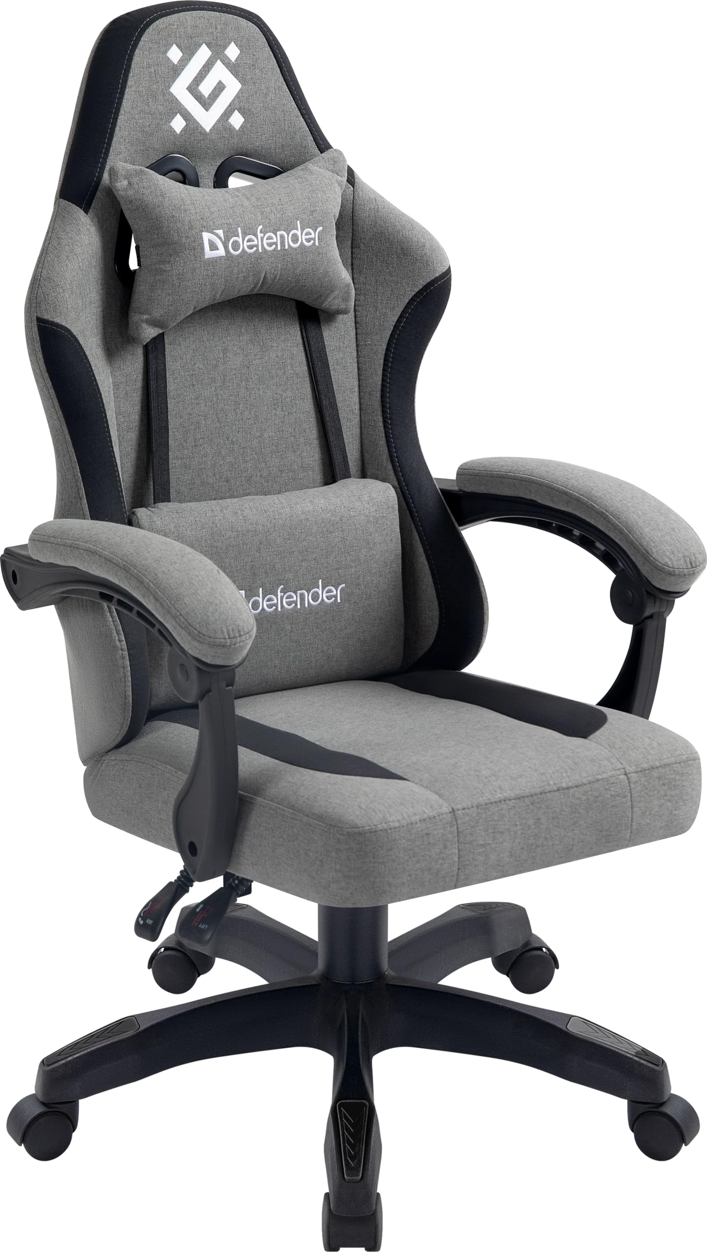 Defender Gaming-Stuhl Lumen, Bürostuhl, ergonomischer Computerstuhl mit Kopfstütze, verstellbares Lendenkissen, höhenverstellbar, hochdichter Schaumstoff, Stoff, grau/schwarz