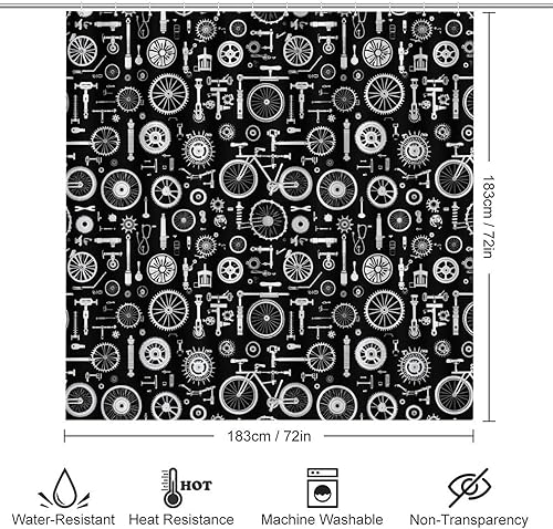 Miniatura 2 de 4 Pcs Bathroom Sets with Shower Curtain and Rugs - Modern Fashion Bicycle Retro Print Bathroom Mat Set Decor Accessories for U Shape and Toilet Lid