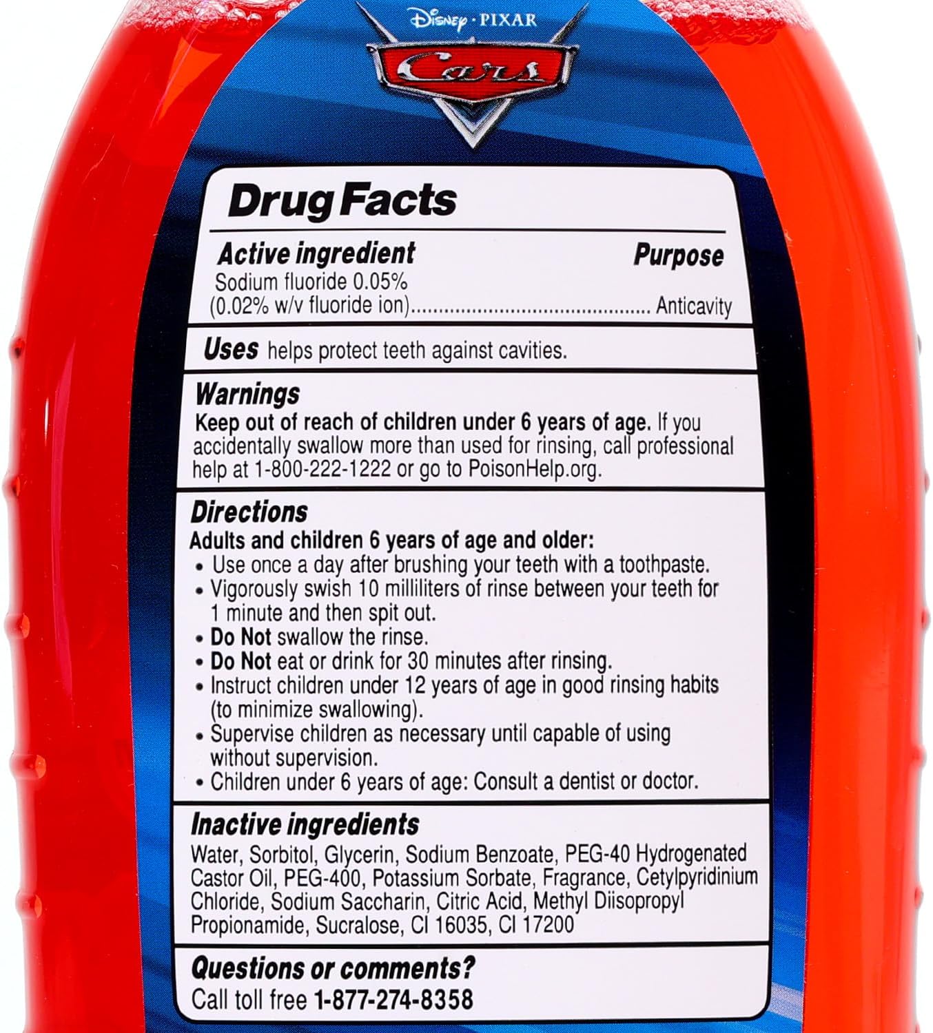 Disney Cars Mouthwash Set - Bundle with Lightning McQueen 12 Oz Alcohol-Free Anti-Cavity Fluoride Rinse in Cherry Flavor Plus Stickers | Disney Cars Mouthwash for Kids, Boys, Girls