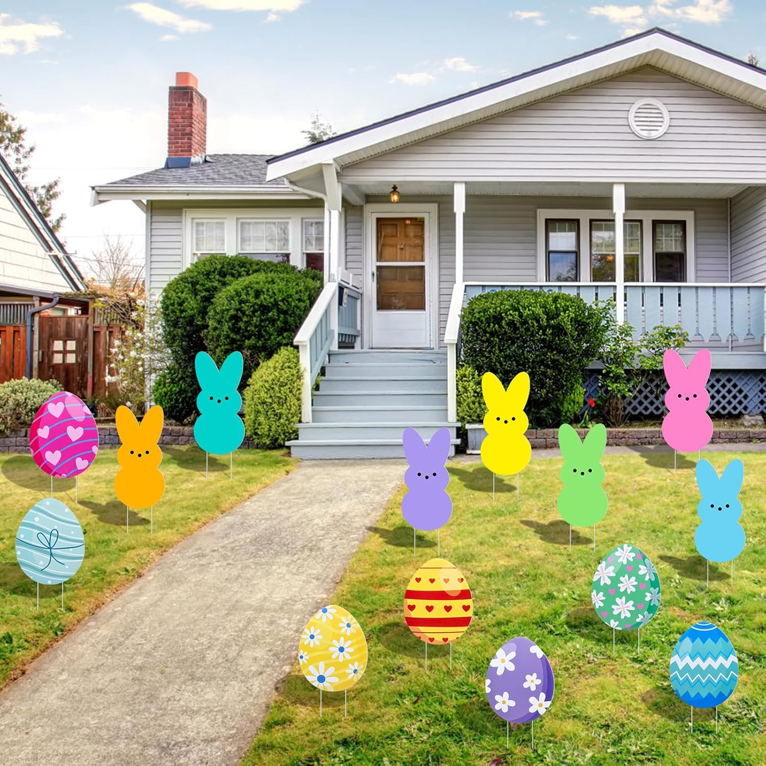 14pcs Easter Yard Signs Outdoor Decorations, Waterproof Bunny Eggs with Stakes Lawn Yard Decorations, Large Size Easter Rabbit Egg Home Patio Ornaments Party Supplies Spring Decor Prop