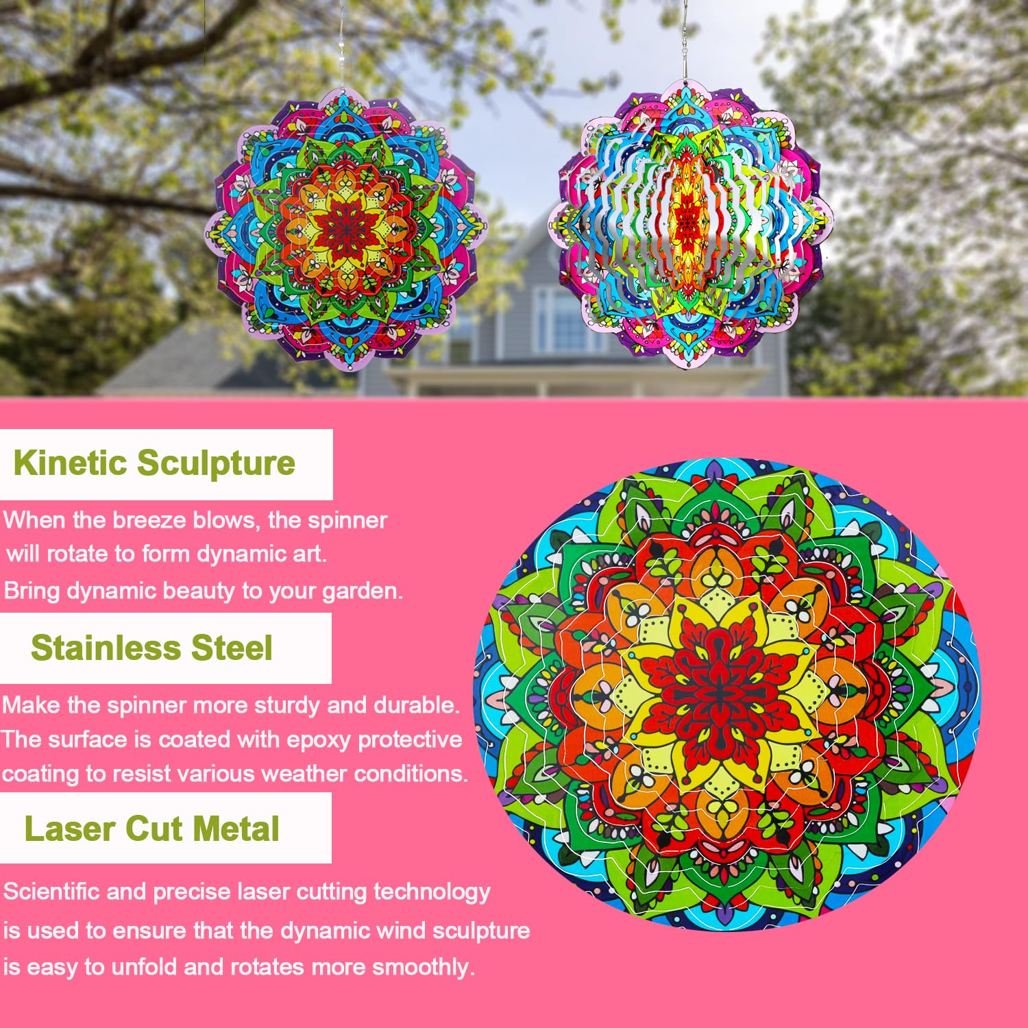 3D Campanelli Eolici,Carillon Vento in Acciaio Inossidabile,Spinner a Vento, Campanelli Eolici a Forma di Cuore,3D Girandola a Vento per Giardino,Spirale Campanelli Eolici per Esterni Cortile Giardino