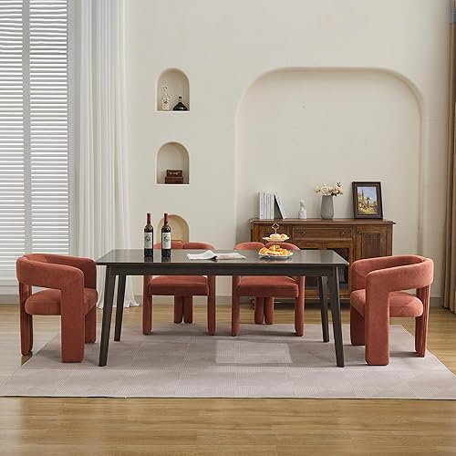 Miniatura 3 de Juego de 4 sillas de comedor modernas de barril, silla de comedor tapizada en lino con patas de madera, sillas decorativas con brazos, cómodas