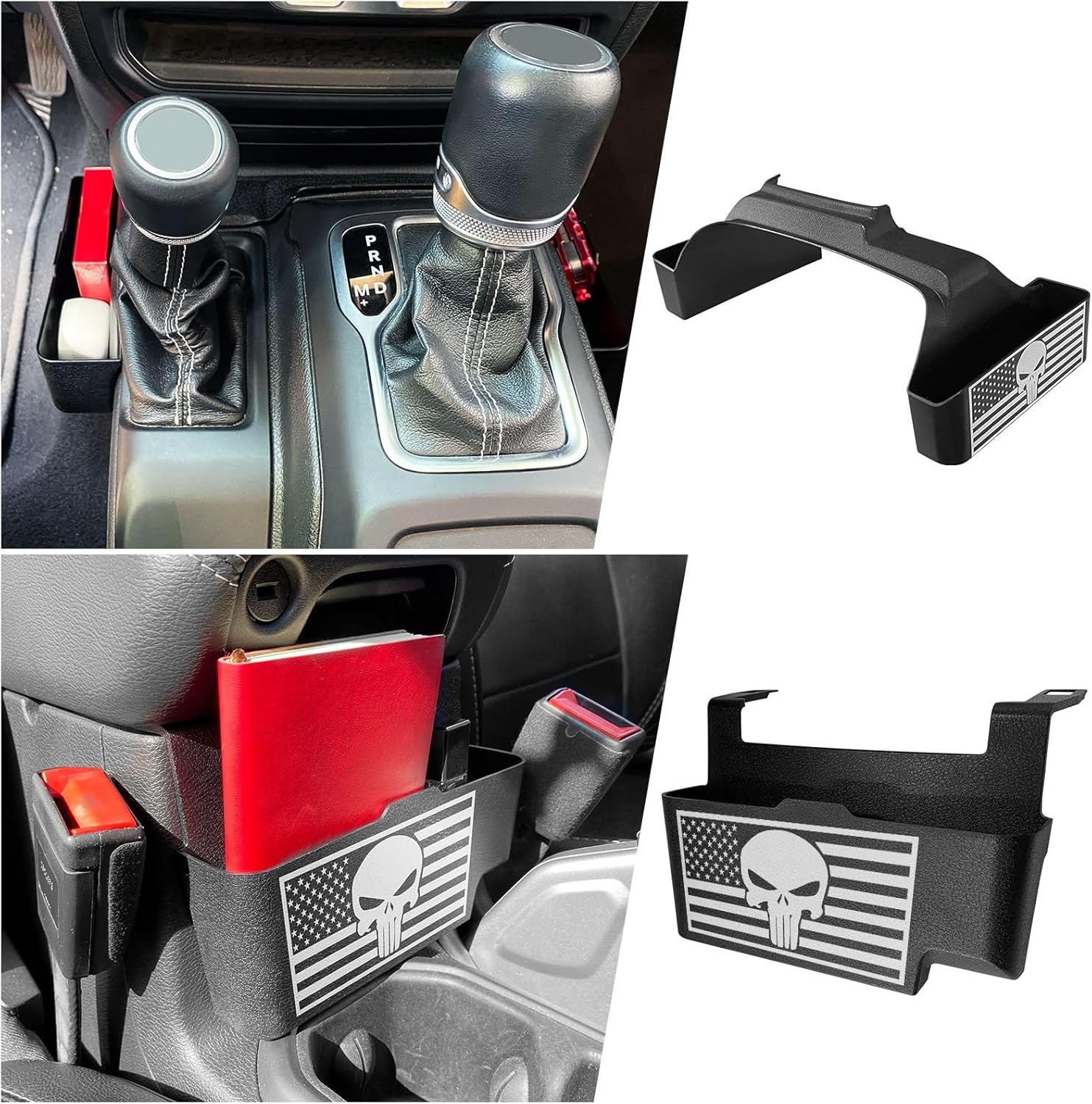 2PCS Gear Shift Organizer Tray Hanging Storage Box Center Console Organizer for 2020-2024 Gladiator JT Interior Accessories Jeep Wrangler JL JLU 2018-2024 with American Flag Patten (Not for JK/JKU) 2PCS Organizer Tray