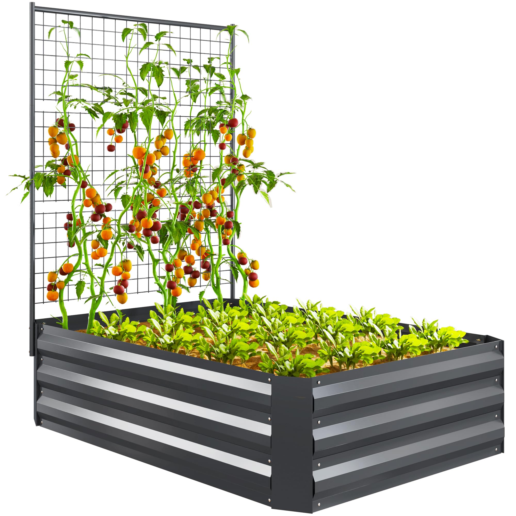 Outsunny Jardinera Exterior Grande de Acero Galvanizado Jardinera de Exterior con Celosía para Plantas Trepadoras y Fondo Abierto para Patio Terraza Balcón 80x115x125 cm Gris Oscuro
