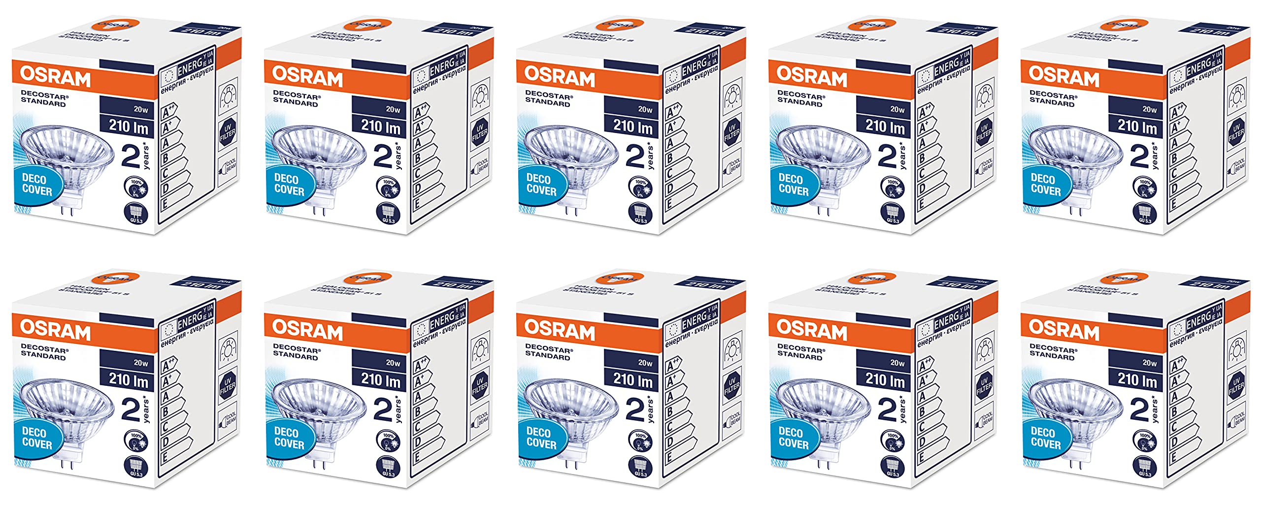 Lot de 10 spots halogènes OSRAM Decostar 51S 12 V 20 W 36 ° GU 5,3