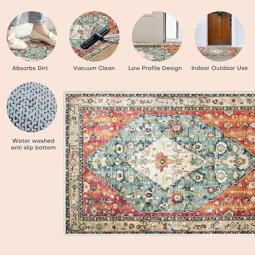 Miniatura 6 de 2 tapetes lavables para interiores de 24 x 36 pulgadas, antideslizantes, retro, tapetes de área, alfombra absorbente de entrada, alfombra decorativa