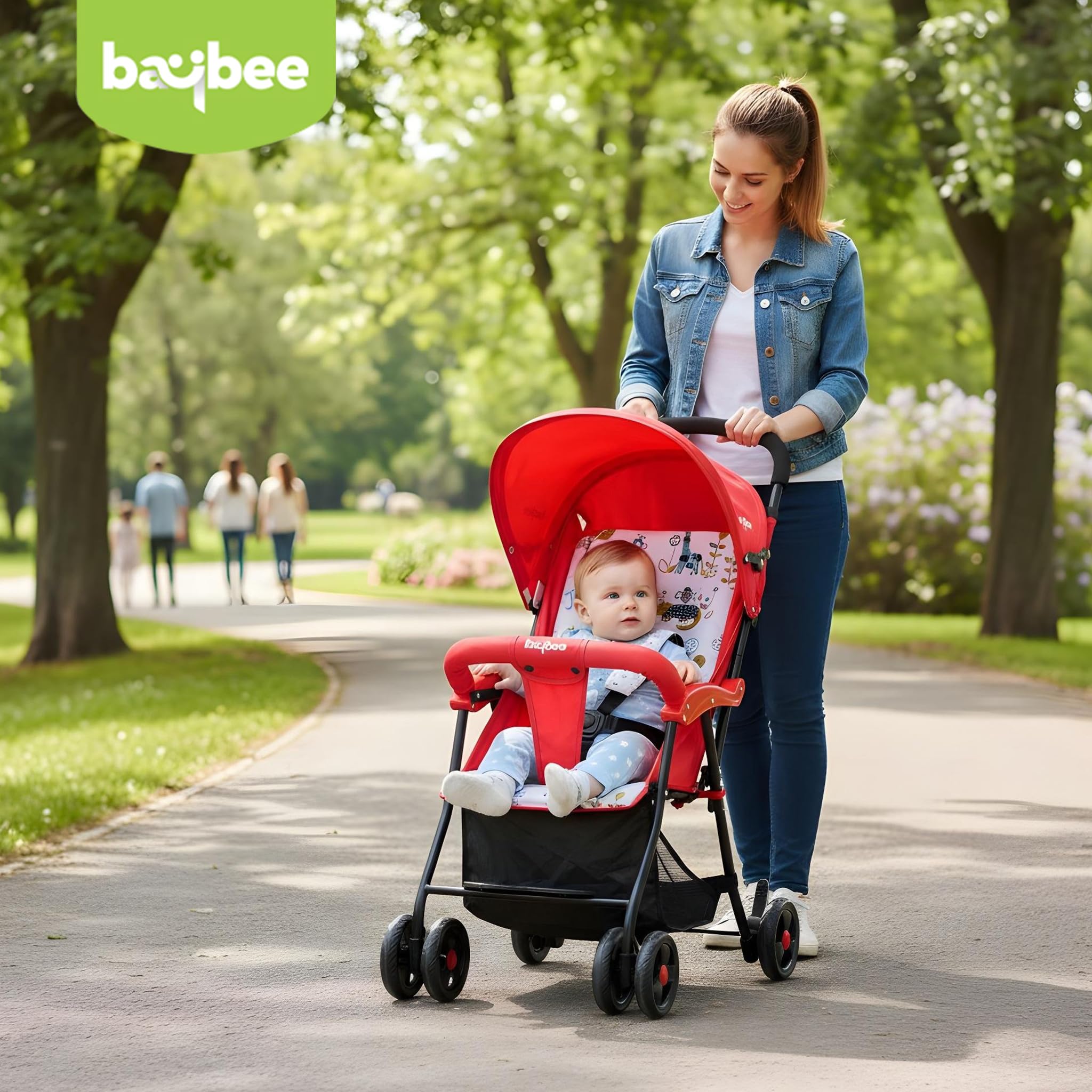 Baybee Stroller for Baby Boy 0 to 5 Years, Adjustable & Removable Canopy, Front Swivel Wheels, Rear Wheel Brakes, 2 Point Safety Belt, One Click Foldable Pram Strollers for Kids (Red)