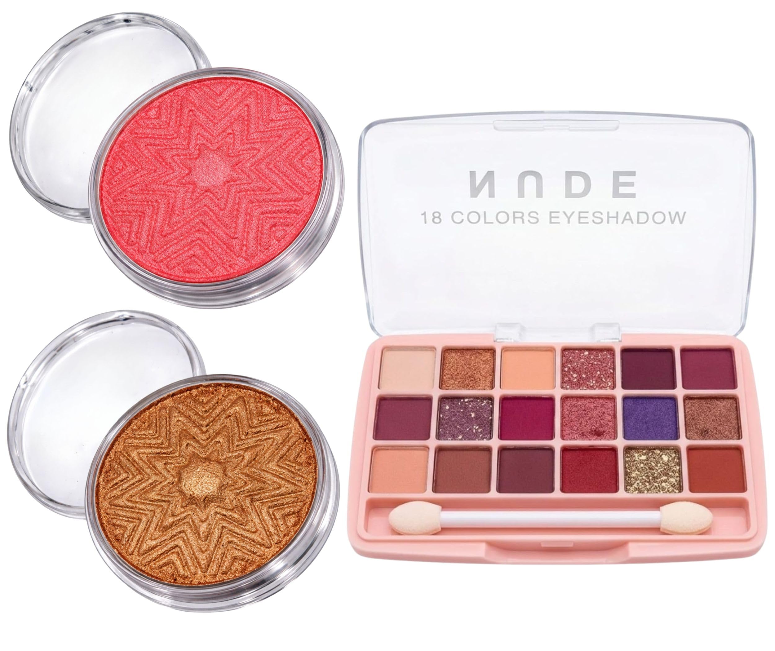 3-in-1 Nude Eyeshadow Palette & Face Sculpting Combo Kit - 18 Colors High-Pigment Eye Palette, Starburst Pressed Powder Blush & High-Shine Baked Bronze Highlighter Set | Ultimate Professional Cosmetics Vanity Gift Pack-picture-24