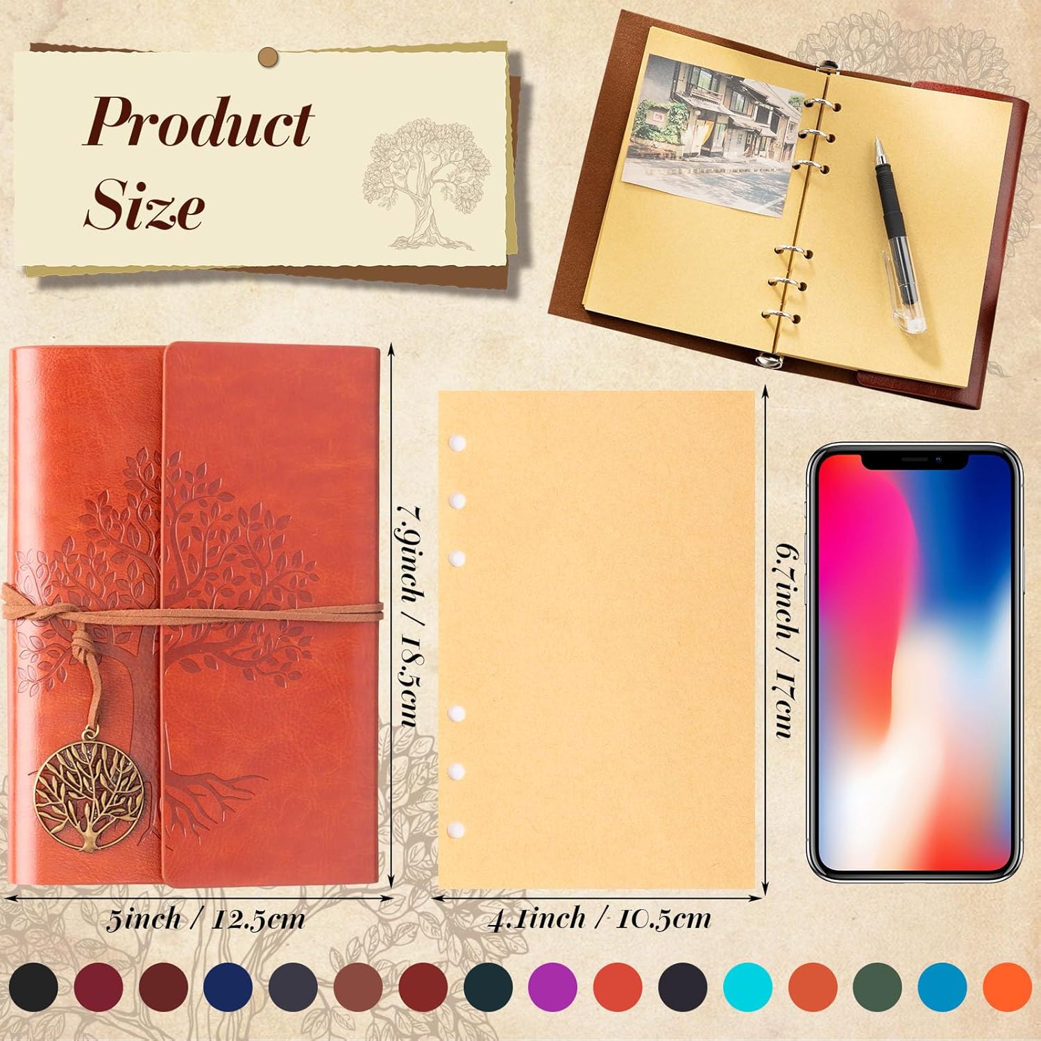 Ireer 16 Pcs Tree Life A6 Leather Journals Bulk Blank Refillable Notebooks for Memorial Gifts Sympathy Gifts Women Men School Business Work Daily Writing, 7 x 5 Inch