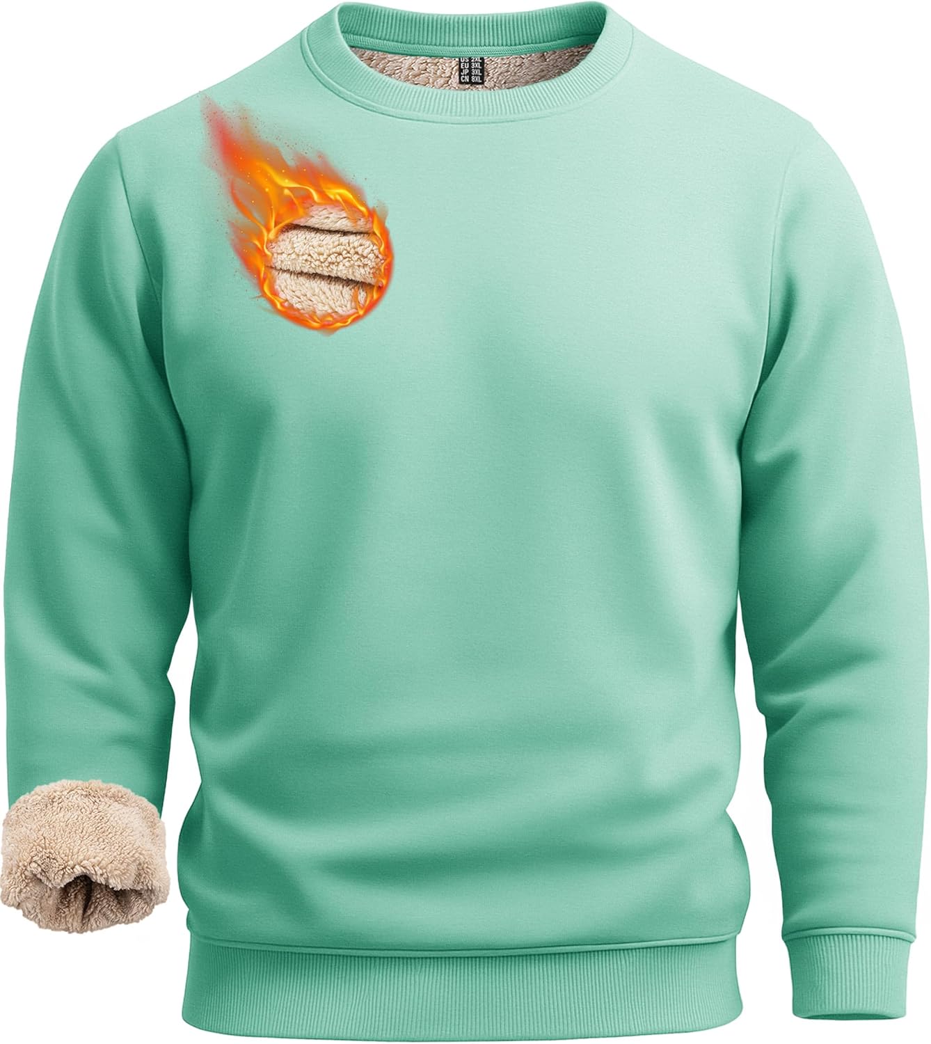 Boladeci Men's Full Sherpa Lined Crewneck Sweatshirts Heavy-weight Fleece Pullover Thick Thermal Long Sleeve Cotton