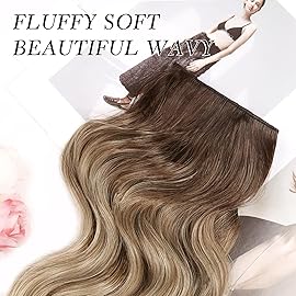 NAYOO Clip in Hair Extensions for Women 14 Inch Short Wavy Curly Ombre Brown to Blonde Hairpieces Full Head Synthetic Hair Hairpieces(6PCS,Ombre Brown to Blonde)