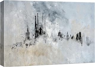 NWT Canvas Print Wall Art Gray Watercolor Paris Skyline with Notre Dame Architecture & Maps Building Illustrations Modern Art Chic Scenic Urban for Living Room, Bedroom, Office - 16"x24"