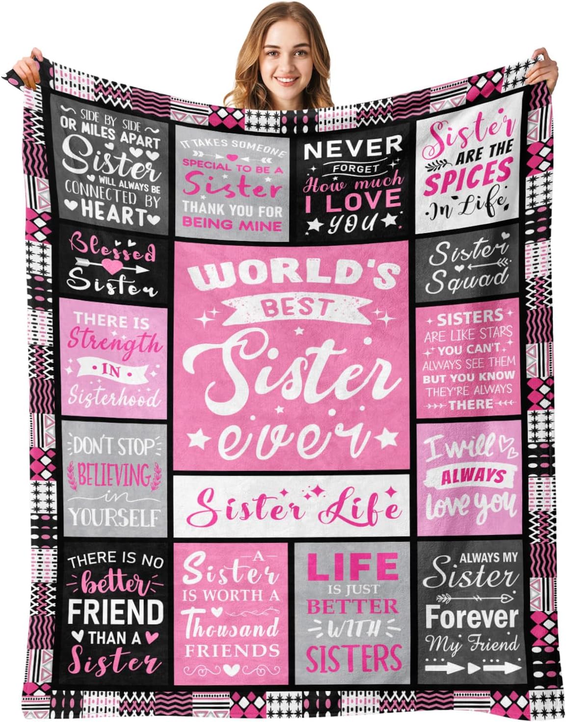 PVDSAVE Sisters Valentines Day Birthday Gifts - World's Best Sister Ever Gifts from Sister - Mothers Day Christmas Birthday Graduation Present for Sis Adult - Sisters Life Blanket 50"x60"