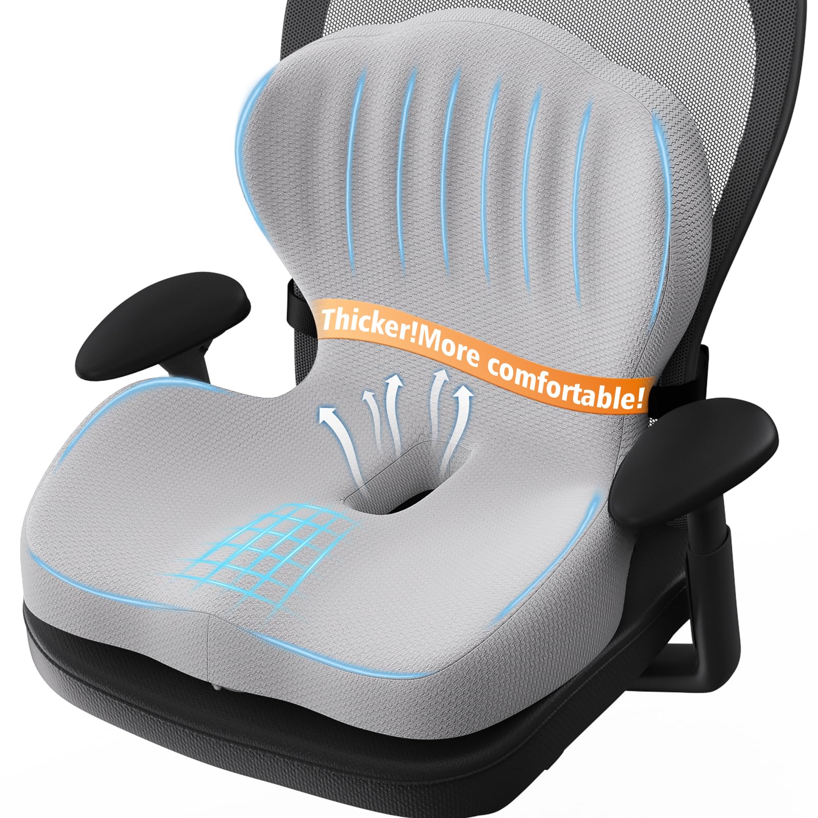Photo 1 of Benazcap Memory Foam Seat Cushion with Lumbar Support Pillow for Office Chair, Car & Gaming Seat, Wheelchair, Ergonomic Design for Sciatica & Tailbone Pressure Relief, Gray