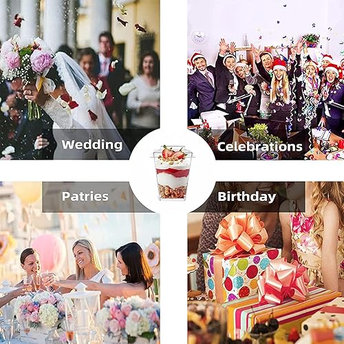 Miniatura 4 de Paquete de 80 tazas de postre de plástico transparente de 5.4 onzas con 80 cucharas de degustación y 80 tapas, cuencos cuadrados para aperitivos de