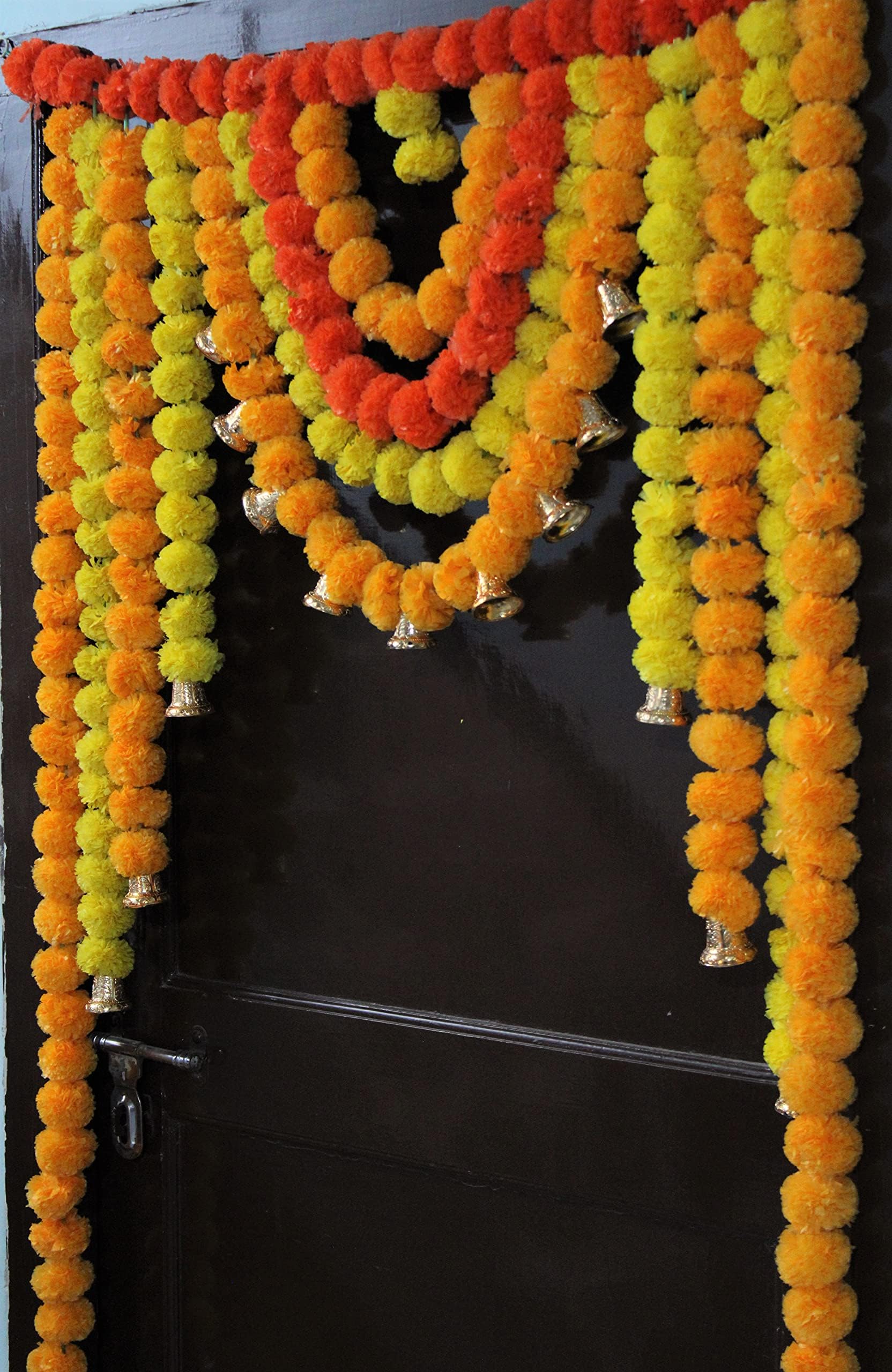 JH Gallery Artificial Marigold Garlands Flowers Door Hanging Toran For Home Decoration | Thoranam For Entrance Door | Banderwal For Home Door | Torans For Entrance Door (Orange & Yellow), 106.7 CM