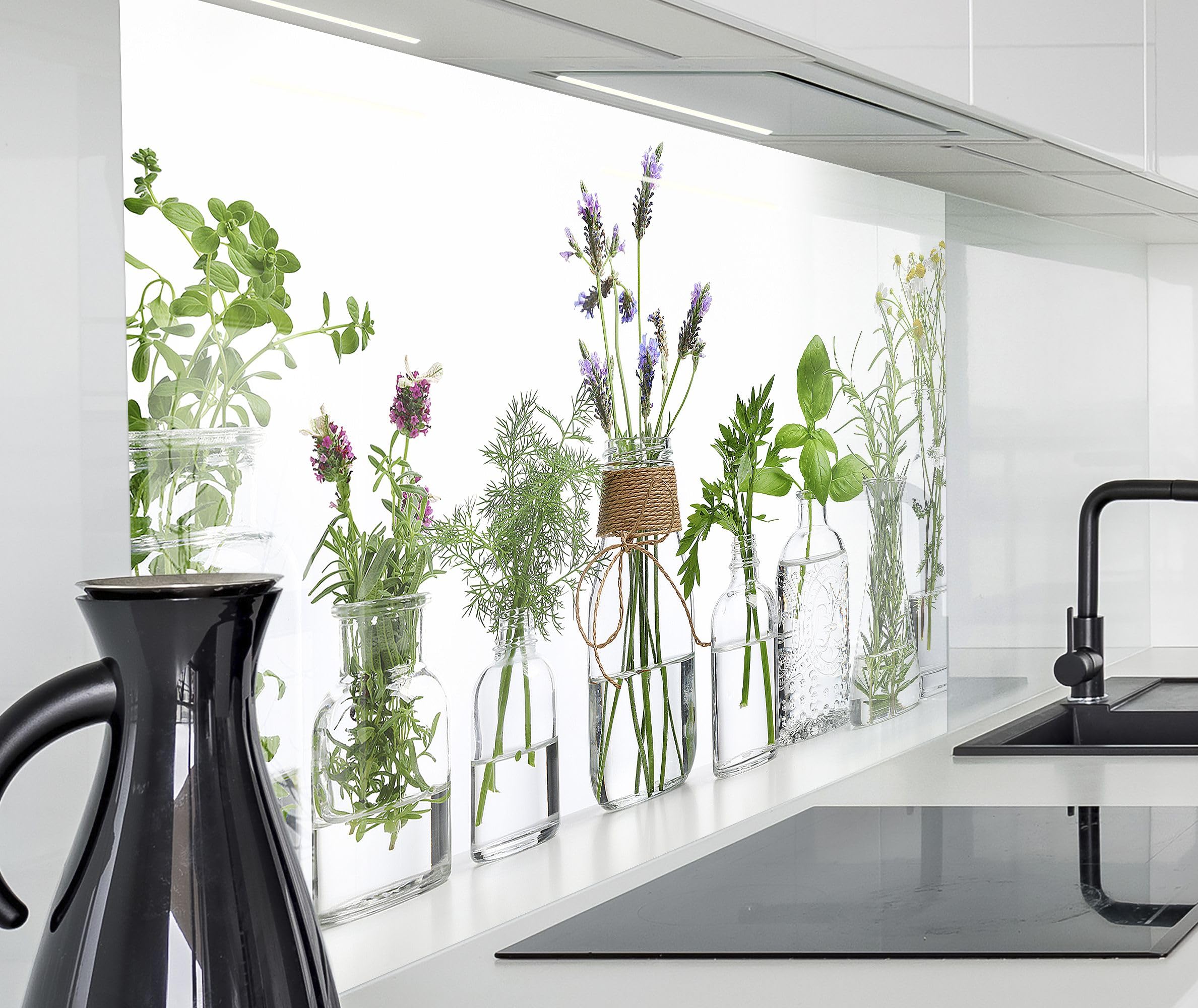 Elegante Küchenrückwand Aus Hartglas – Design 'Herbs In Jars', Spritzschutz & Deko In Einem, Einfach Zu Montieren