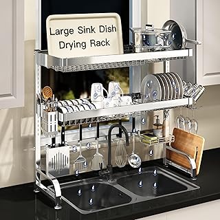 3 Tier Extra Large Stainless Steel Expandable Over The Sink Dish Drainer...