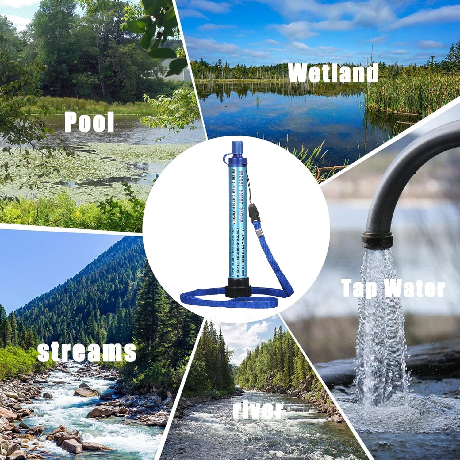 Aomiun Water Filter Straw Outdoor Water Purifier Portable Personal Water Purifier Filtration Straw for Drinking Camping Hiking Hunting and Emergency Preparedness : Sports & Outdoors