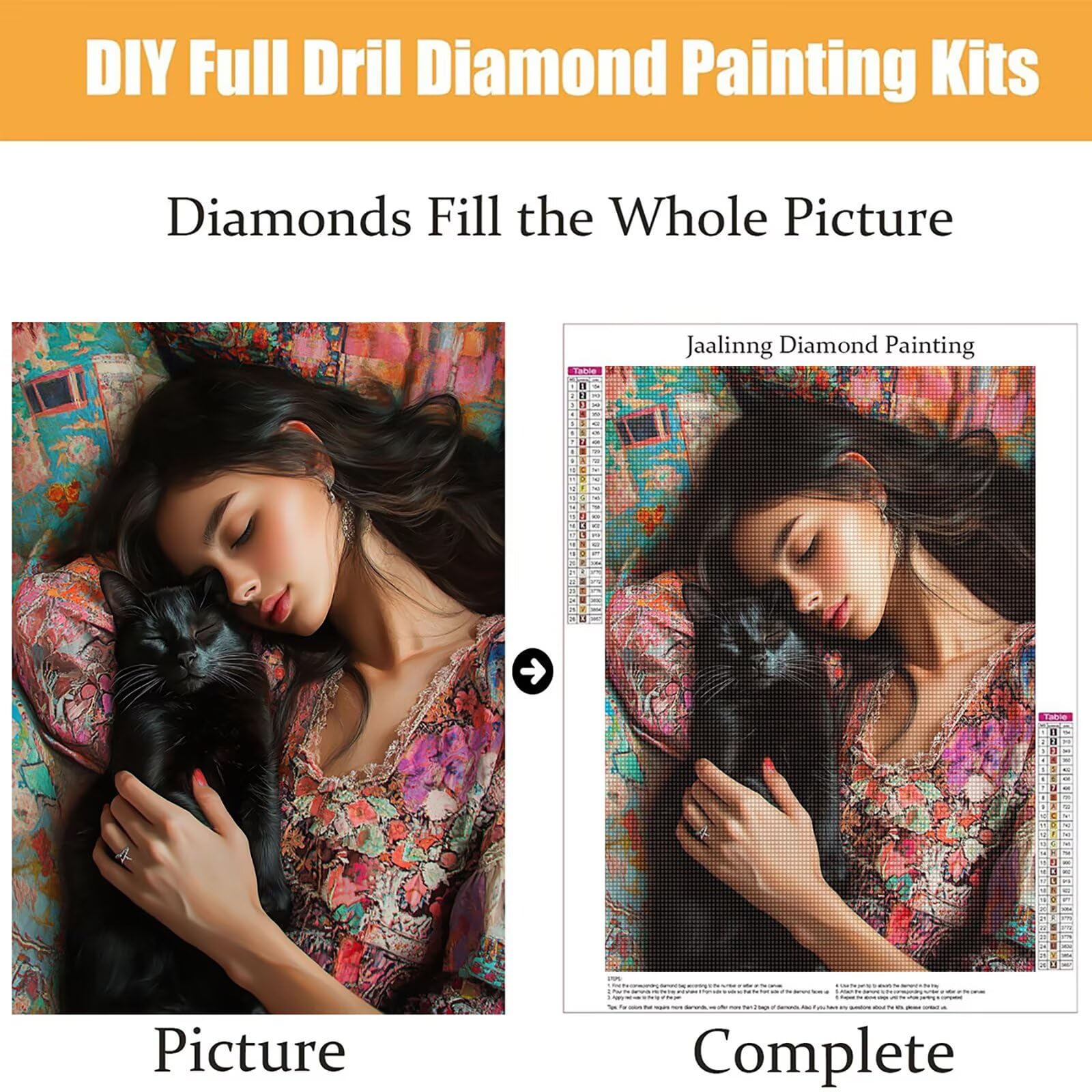 Diamond Painting Kit Completo, Diamond Painting Donna, 5D Quadrato Pittura Diamante Kit Manualidades Adultos DIY Diamantini Crystal Art Disegni Ricamo Punto Croce Artigianale, 60x90cm Gatto j0-999