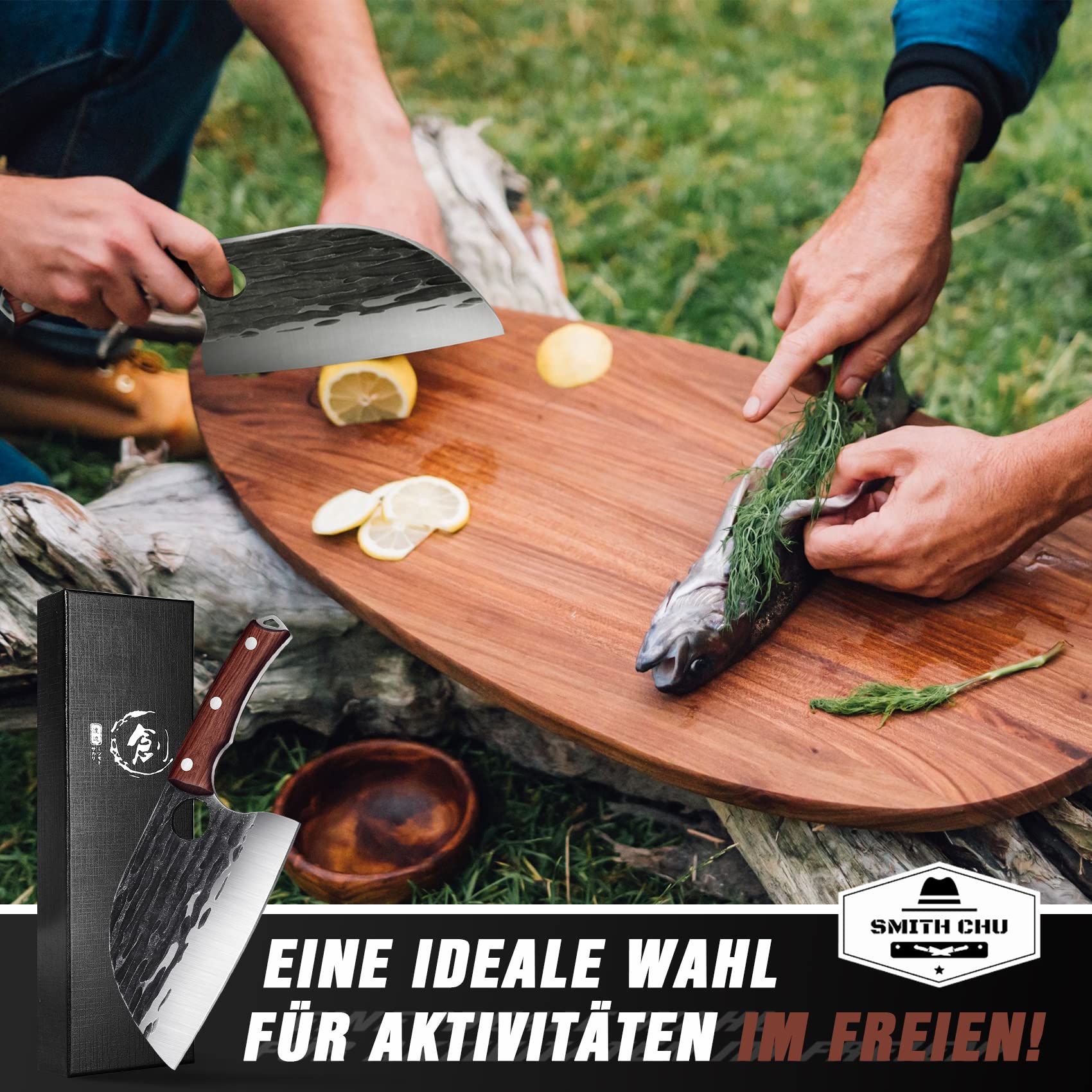 SMITH CHU Cuchillo de carnicero serbio, cuchillo de cocina forjado a mano, cuchillo de carnicero para carne, verduras, cuchillo de deshuesar afilado con correa de piel Full Tang para barbacoa