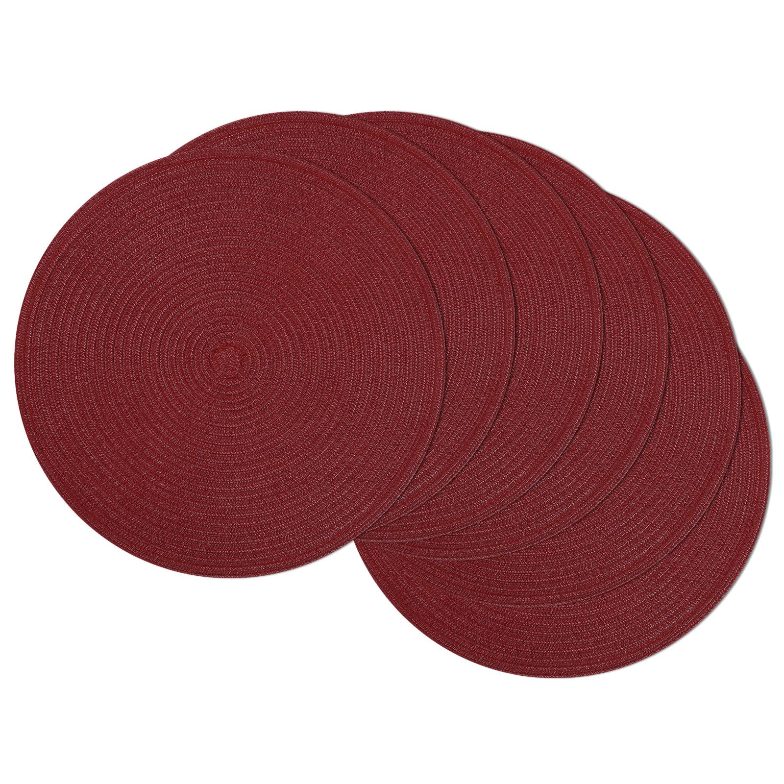 SHACOS Round Placemats Set of 6 for Dining Table 15 inch Round Braided Place Mats Washable Non Slip Kitchen Table Mats, Burgundy