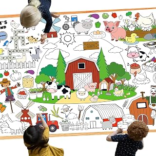 Farm Animal Party Giant Coloring Poster, 43.3X 31.5 Inch Farm Coloring Tablecloth Farm Giant Coloring Poster Art Crafts for Classroom Wall Decor Farm Themed Activities Party Supplies