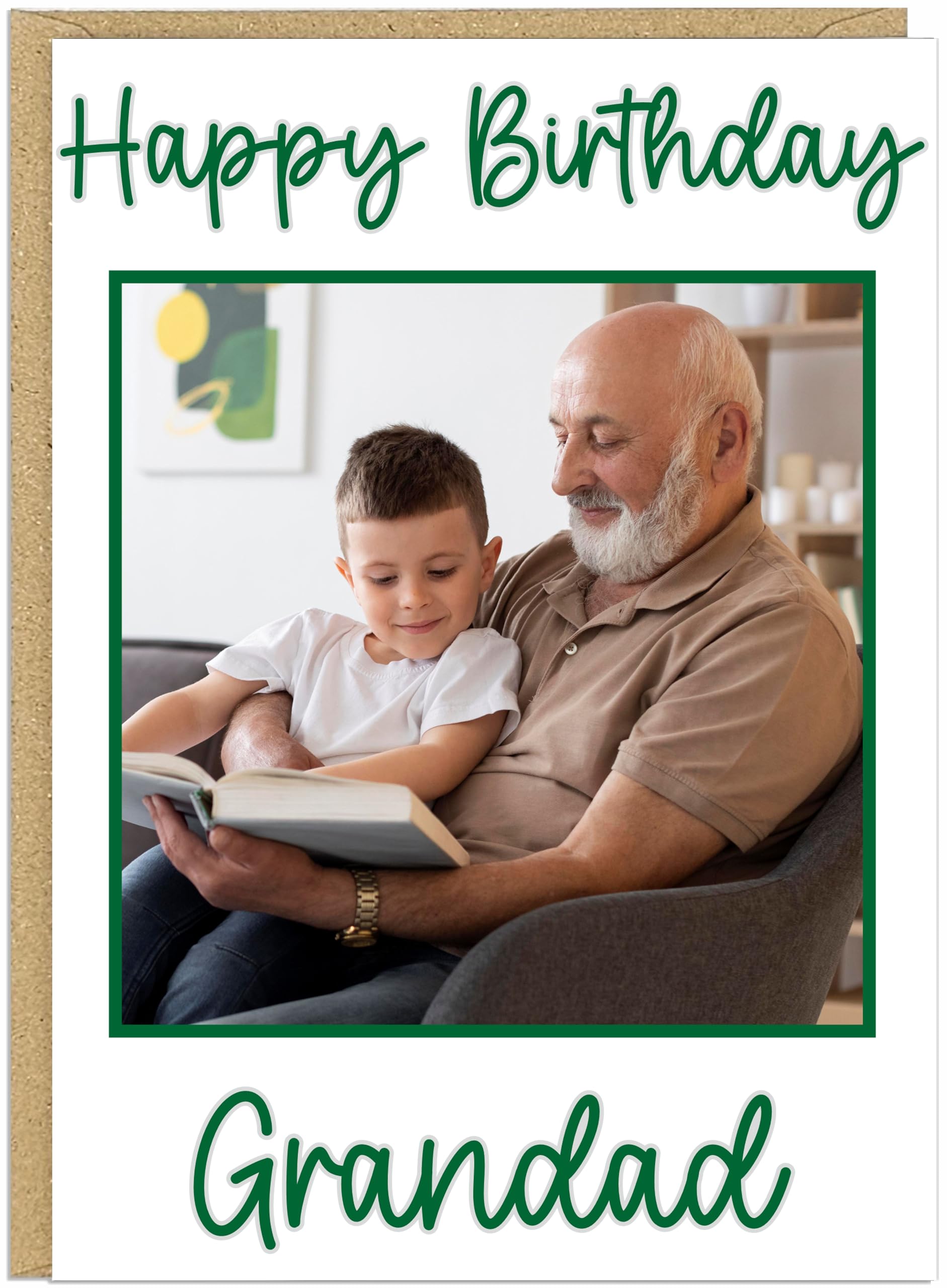 Custom Own Photo & Own Name Personalised Happy Birthday Card - Uncle Daddy Husband Grandad Son Designs - 7 Text Colour Options Brown Dark Grey Green Red Black Blue (Green)