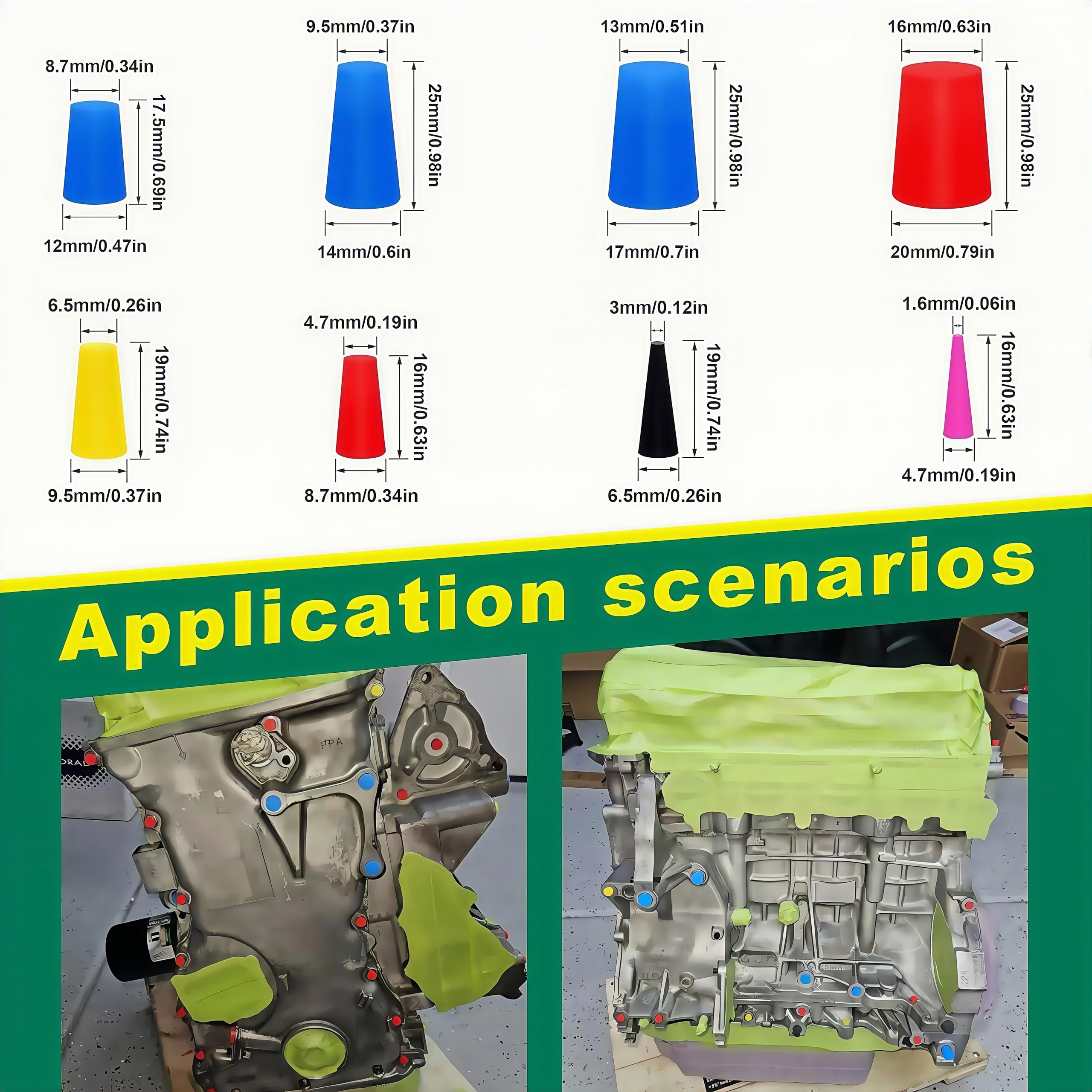 Tappi di servizio per olio idraulico, kit di tappi e tappi in gomma universali per tubi, tubi dell'olio, irrigazione, 3 misure (verde)
