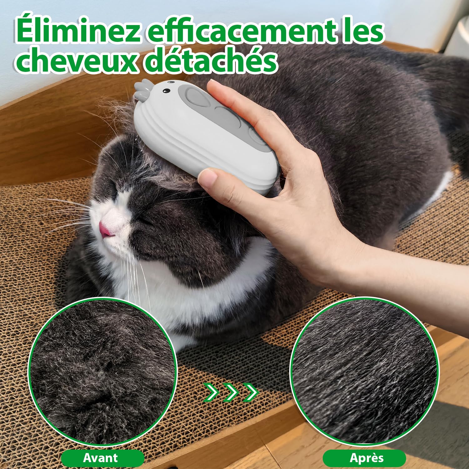 Brosse Chat Vapeur avec Bouton de Déverrouillage, Rechargeable Brosse Vapeur pour Poils Longs et Courts Chats Chiens Lapins, Autonettoyant Brush pour le Toilettage des Animaux de Compagnie