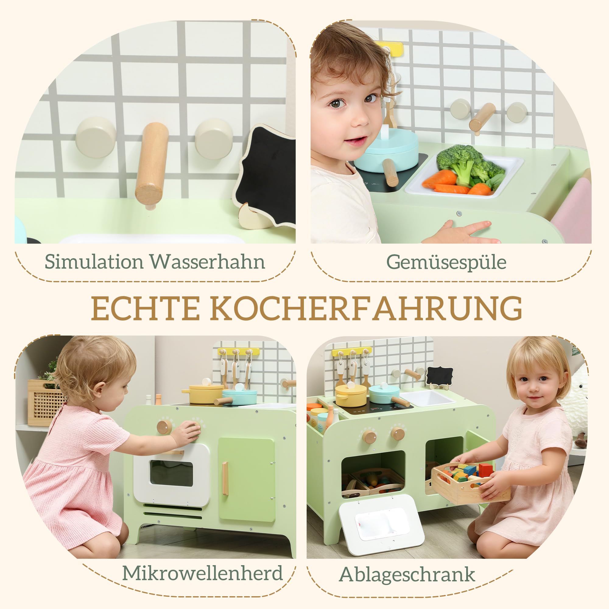 AIYAPLAY Kuchnia dziecięca, kuchnia do zabawy z kuchenką mikrofalową, zlewozmywakiem i akcesoriami, kuchnia zabawkowa dla lalek, zestaw zabawkowy dla dzieci, prezent dla dziewczynek, chłopców od 3 lat