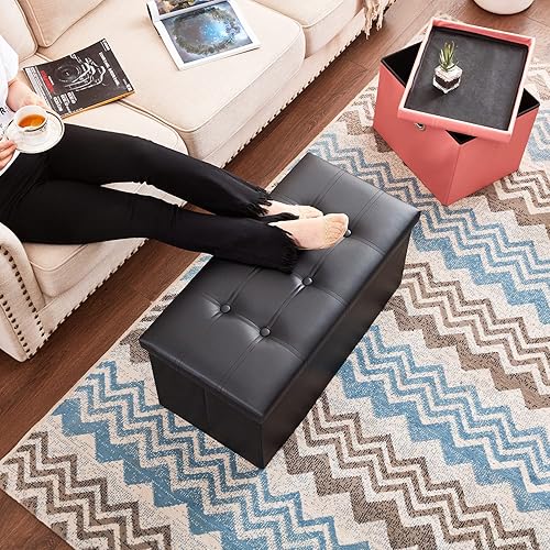 Vista 3 de Cpintltr Banco otomano plegable de piel otomana de 30 pulgadas, taburete tapizado para dormitorio, reposapiés con almacenamiento oculto para sala