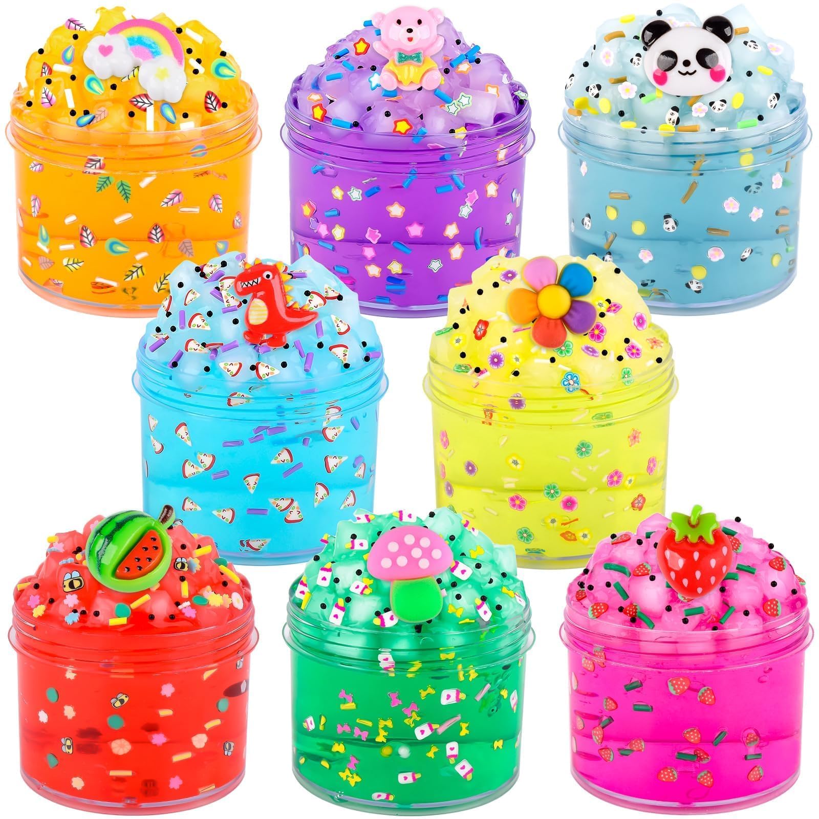 8 Pack Crystal Slime Kit, Jelly Cube Crunchy Slime, Includes 8 Pcs Add-ins, Kids Stress Relief Toy, Valentine's Party Favors for Girls & Boys