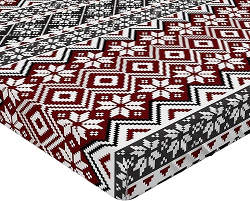 Miniatura 4 de Ambesonne Sábana Bajera Nórdica, Arreglo de Motivos Escandinavos Navidad Noruega Inspiraciones Culturales, Ropa de Cama de Tela Decorativa Suave