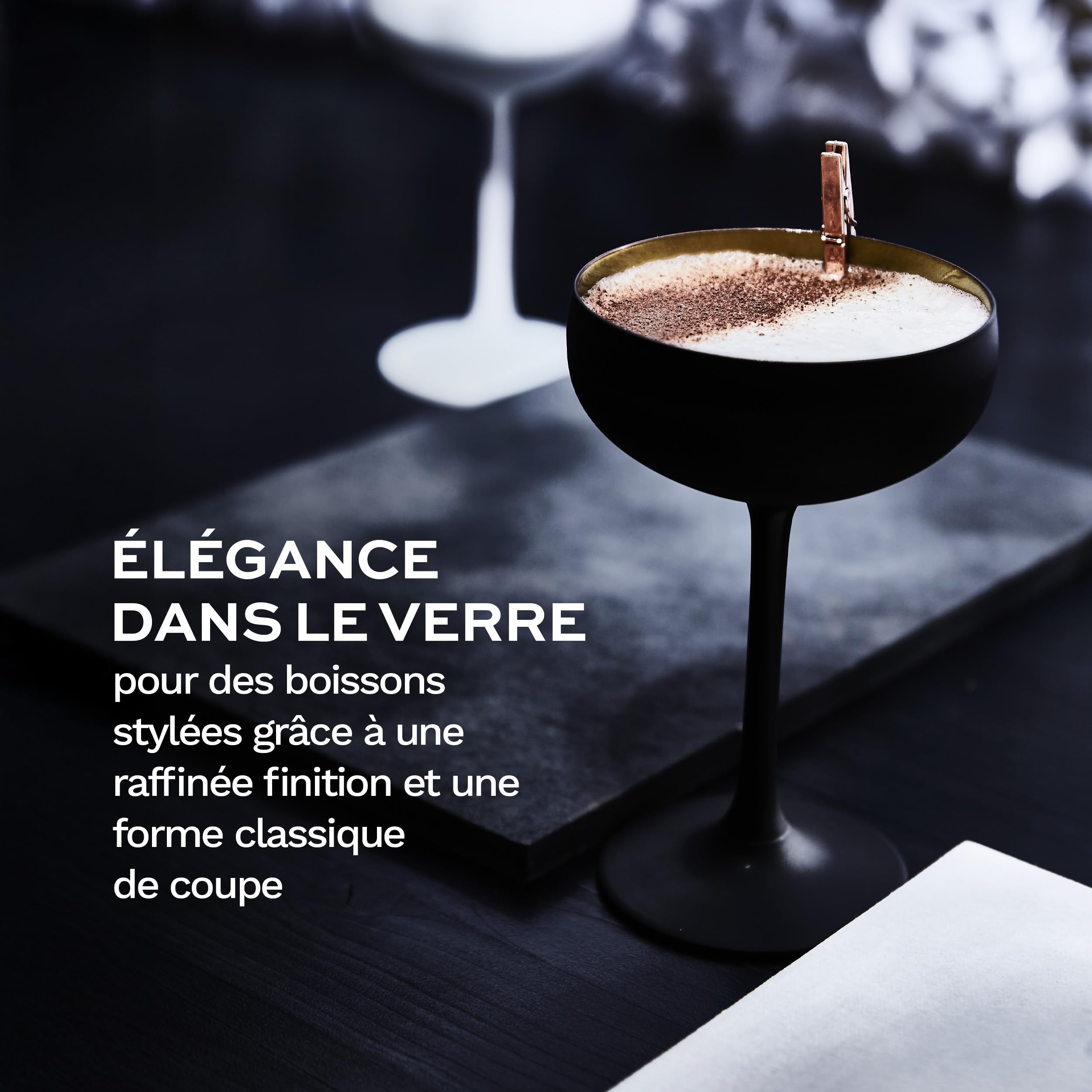 Stölzle Lausitz Coupes à Champagne Elements 6x230 ml – Verres Élégants en Cristal Noir/Or – Idéal pour Champagne, Prosecco & Cocktails – Résistants aux Chocs, sans Plomb, Lavables au Lave-Vaisselle