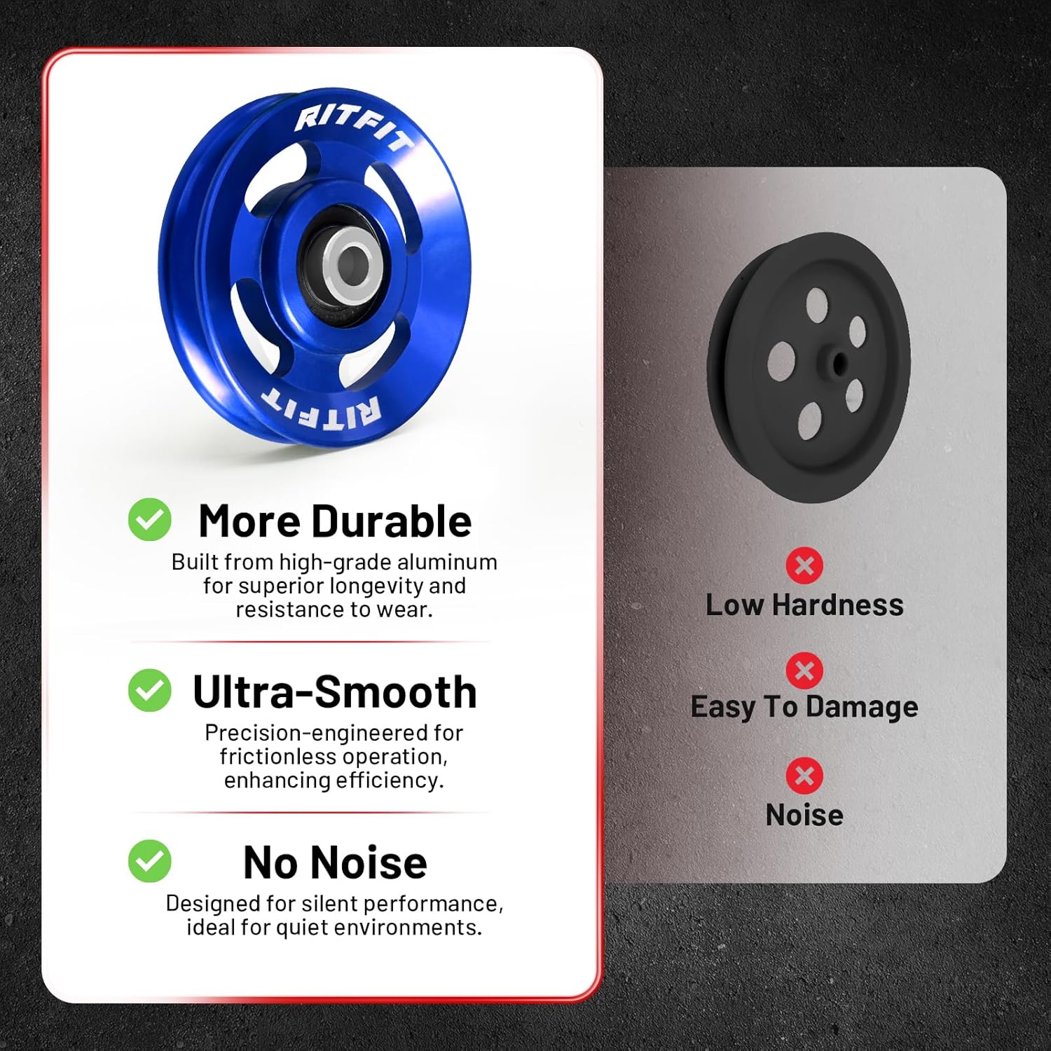 RitFit Aluminum Pulley Wheel for Gym Equipment, 6PCS Set Power Rack Pulley Attachment, 90mm Aluminum Alloy Bearing Gym Pulley Wheel for Home Gym
