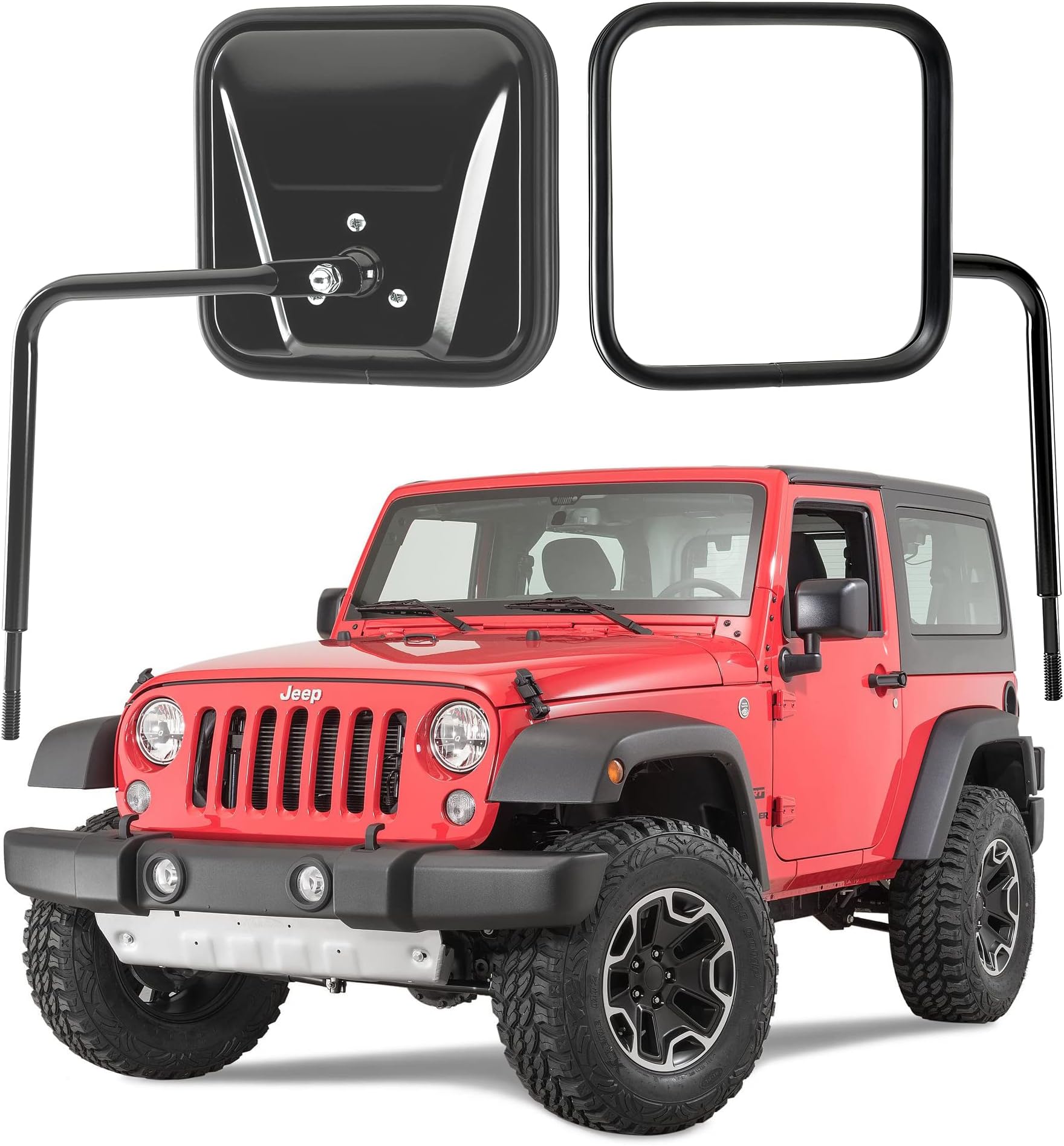 TACTIK Adventure Side Mirrors, Square Head - Fits Jeep Wrangler CJ YJ TJ JK JL & Gladiator JT 1976-2023 - Jeep Mirrors Doors Off