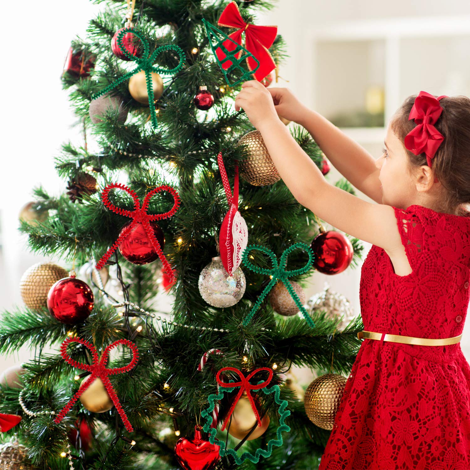 300 piezas de limpiadores de tuberías, manualidades, tallos de felpilla para proyectos de manualidades, suministros de decoración de Navidad, 0.236 in x 12 pulgadas, rojo y verde () 6