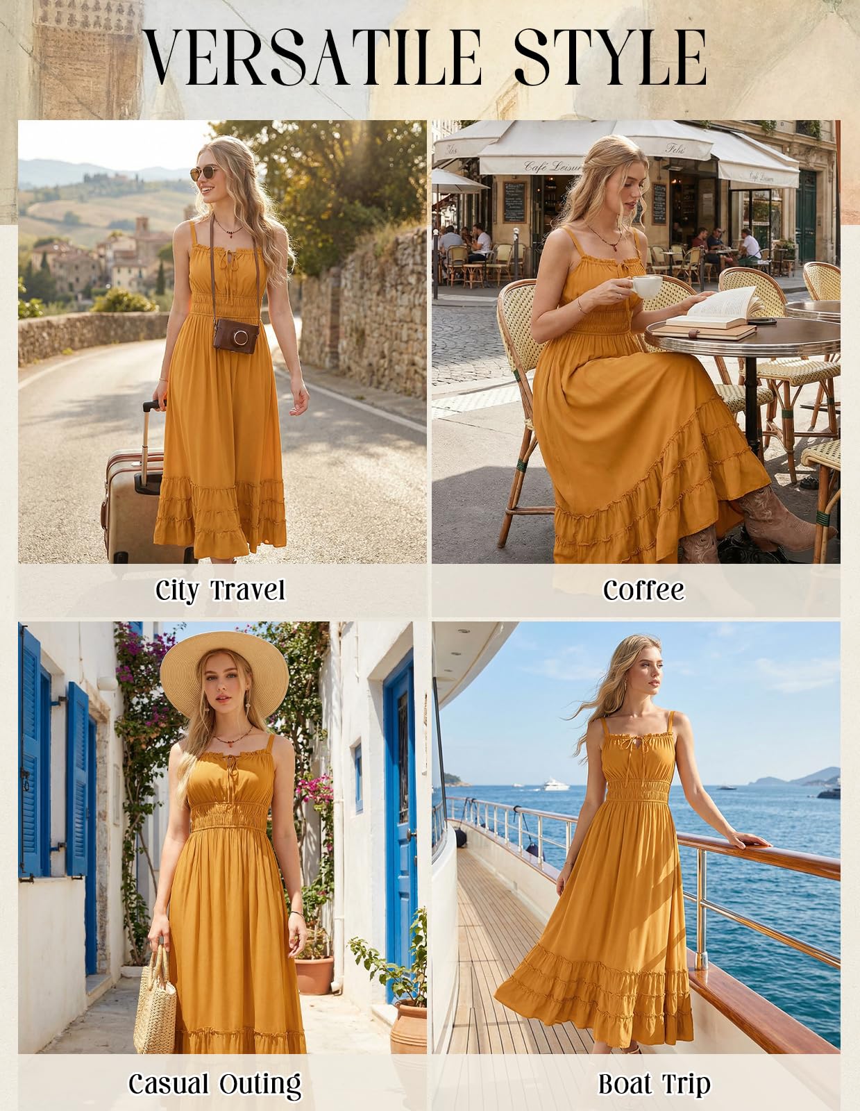 SCARLET DARKNESS Abito estivo da donna, stile boho, maxi prendisole fluido, linea ad A, elastico in vita, con spalline sottili, casual, da spiaggia