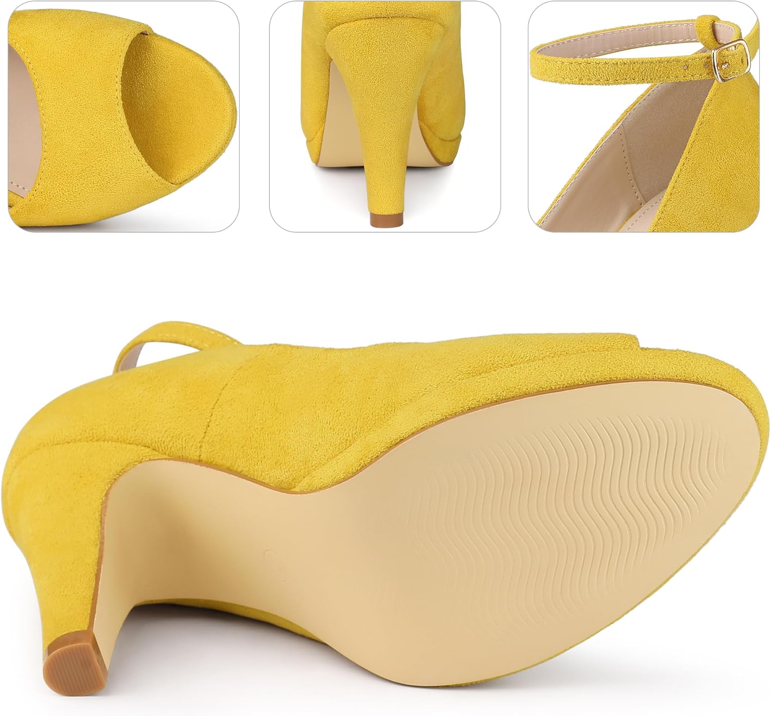 Perphy Platform Peep Toe Ankle Strap Stiletto Heel Dress Pumps Shoes for Women