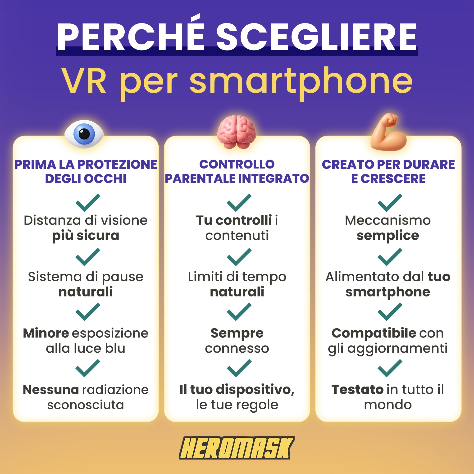 Visore Realtà Virtuale Bambini 5-12 + Giochi Matematica Heromask — Regalo educativo che trasforma la matematica in gioco: guardali sorridere mentre fanno tabelline e calcoli in VR 3D