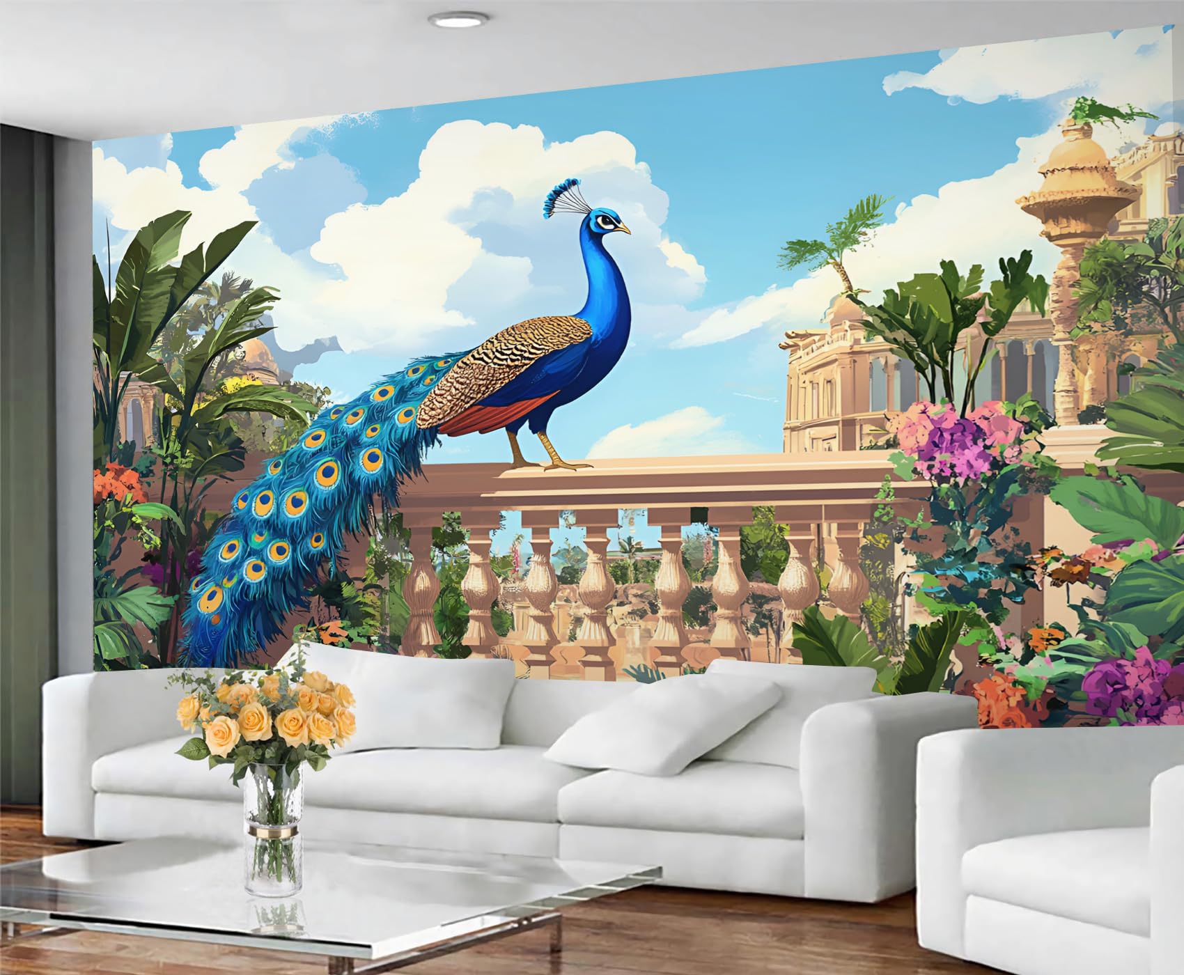 GIVLWF European Peacock Wallpaper, Peacock Feather Peel and Stick Wallpaper for Bedroom, Elegant Animal Wall Paper for Living Room, Retro Bird Wall Mural, Exotic Large Mural & Room Decor — image 1